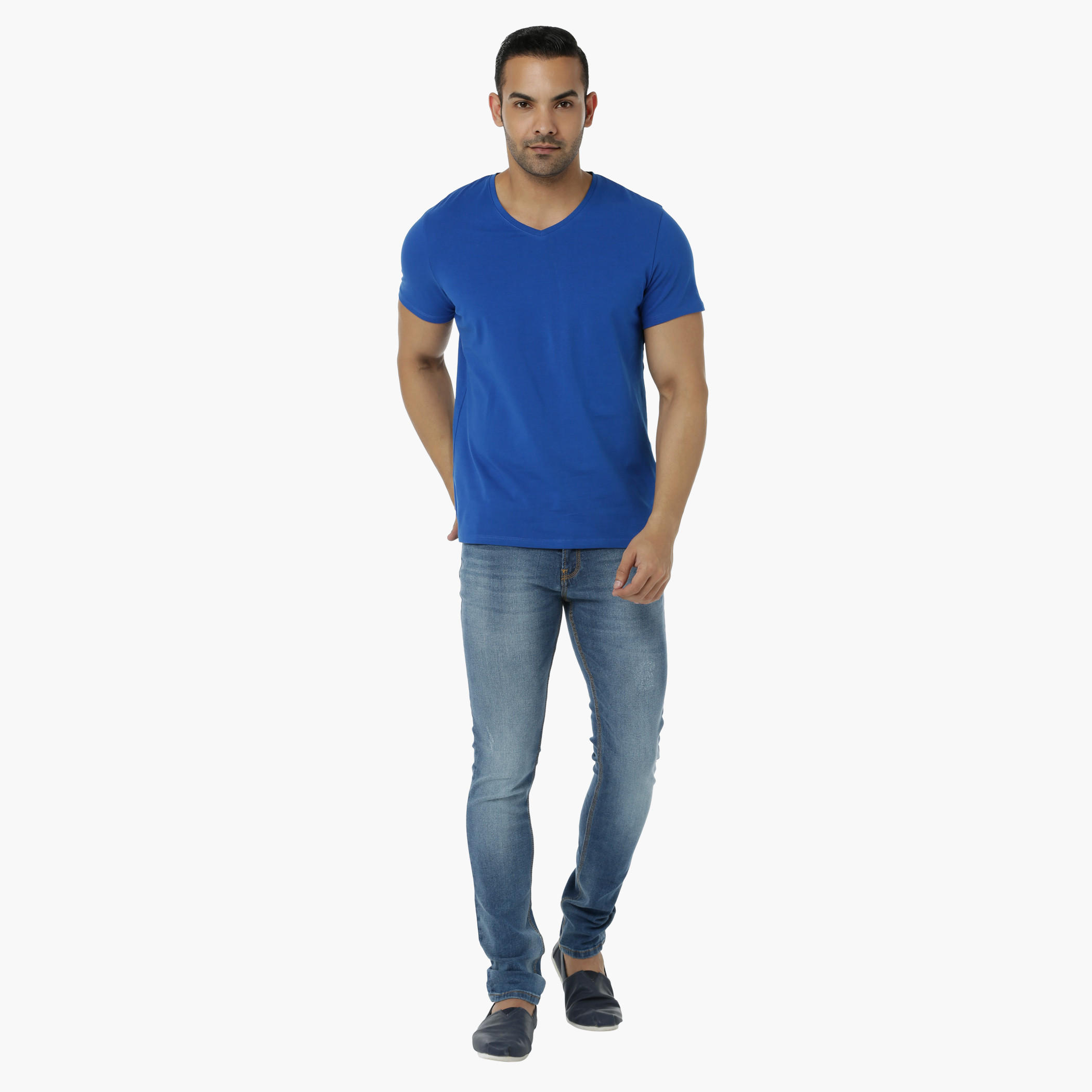Basic T-Shirt with V-Neck and Short Sleeves in Muscle Fit-men-clothing-tshirtsandpolos-tshirts-image-5