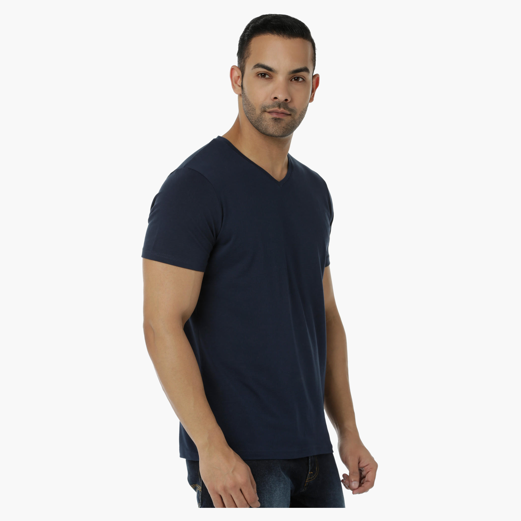 Basic T-Shirt with V-Neck and Short Sleeves in Muscle Fit-men-clothing-tshirtsandpolos-tshirts-image-8