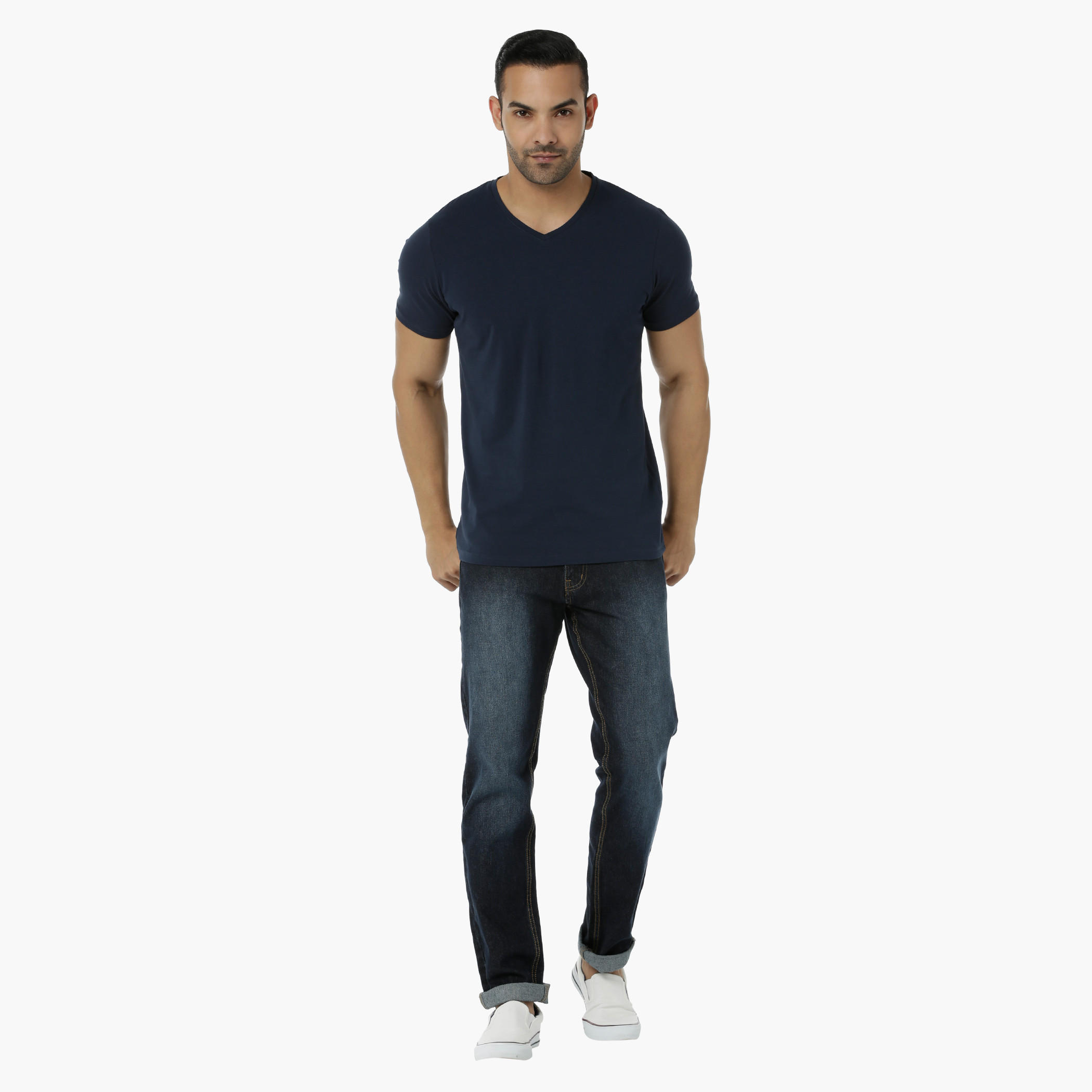Basic T-Shirt with V-Neck and Short Sleeves in Muscle Fit-men-clothing-tshirtsandpolos-tshirts-image-10