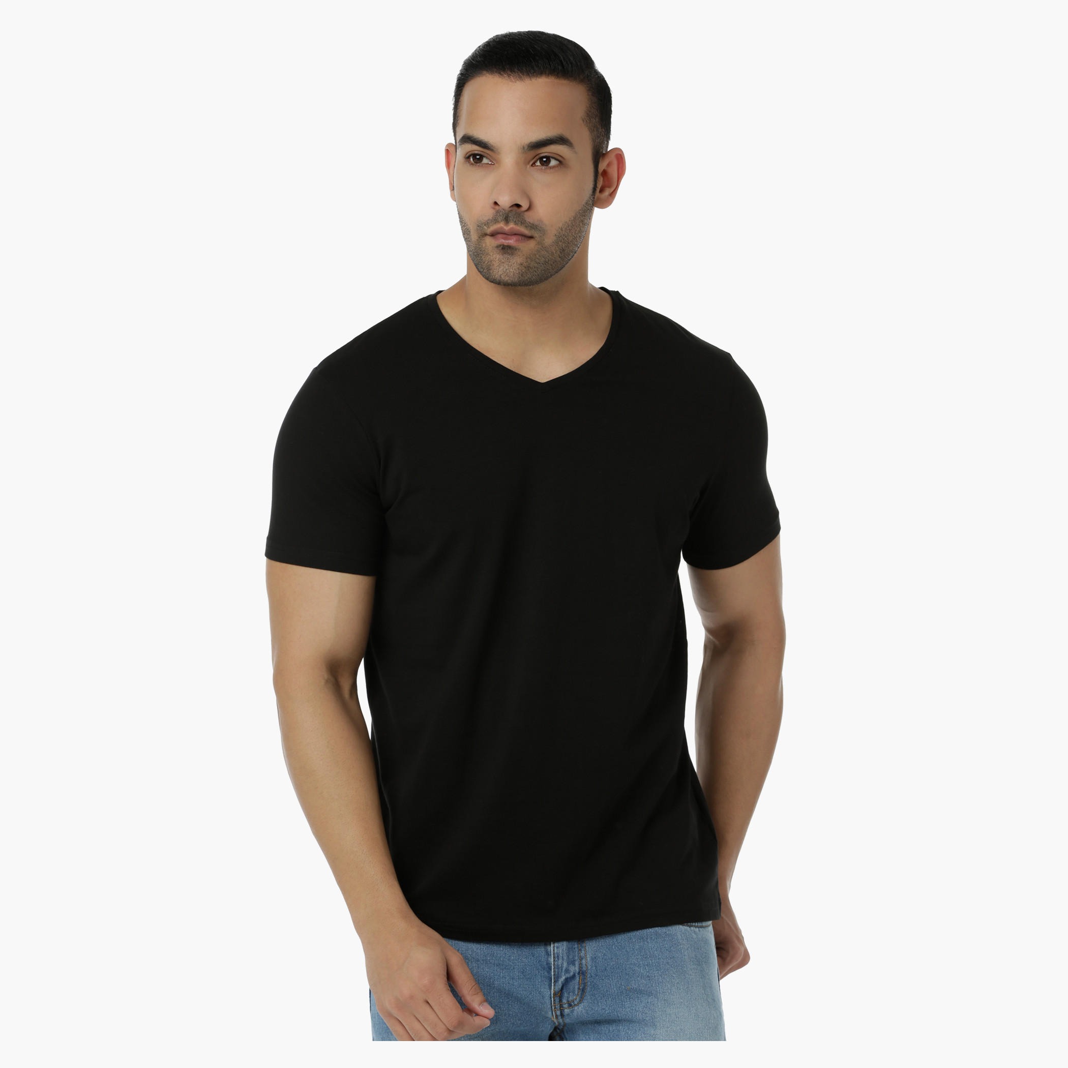 Basic T-Shirt with V-Neck and Short Sleeves in Muscle Fit-men-clothing-tshirtsandpolos-tshirts-image-11