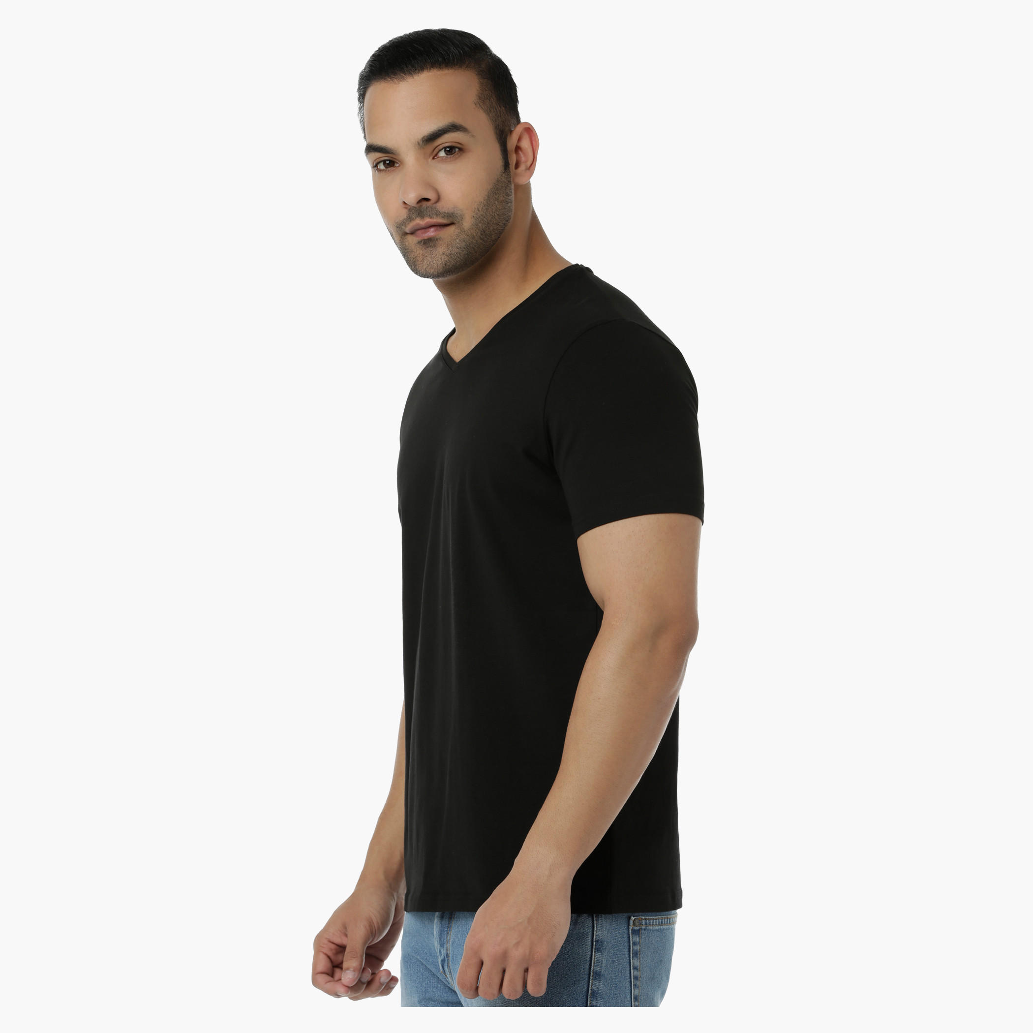Basic T-Shirt with V-Neck and Short Sleeves in Muscle Fit-men-clothing-tshirtsandpolos-tshirts-image-13