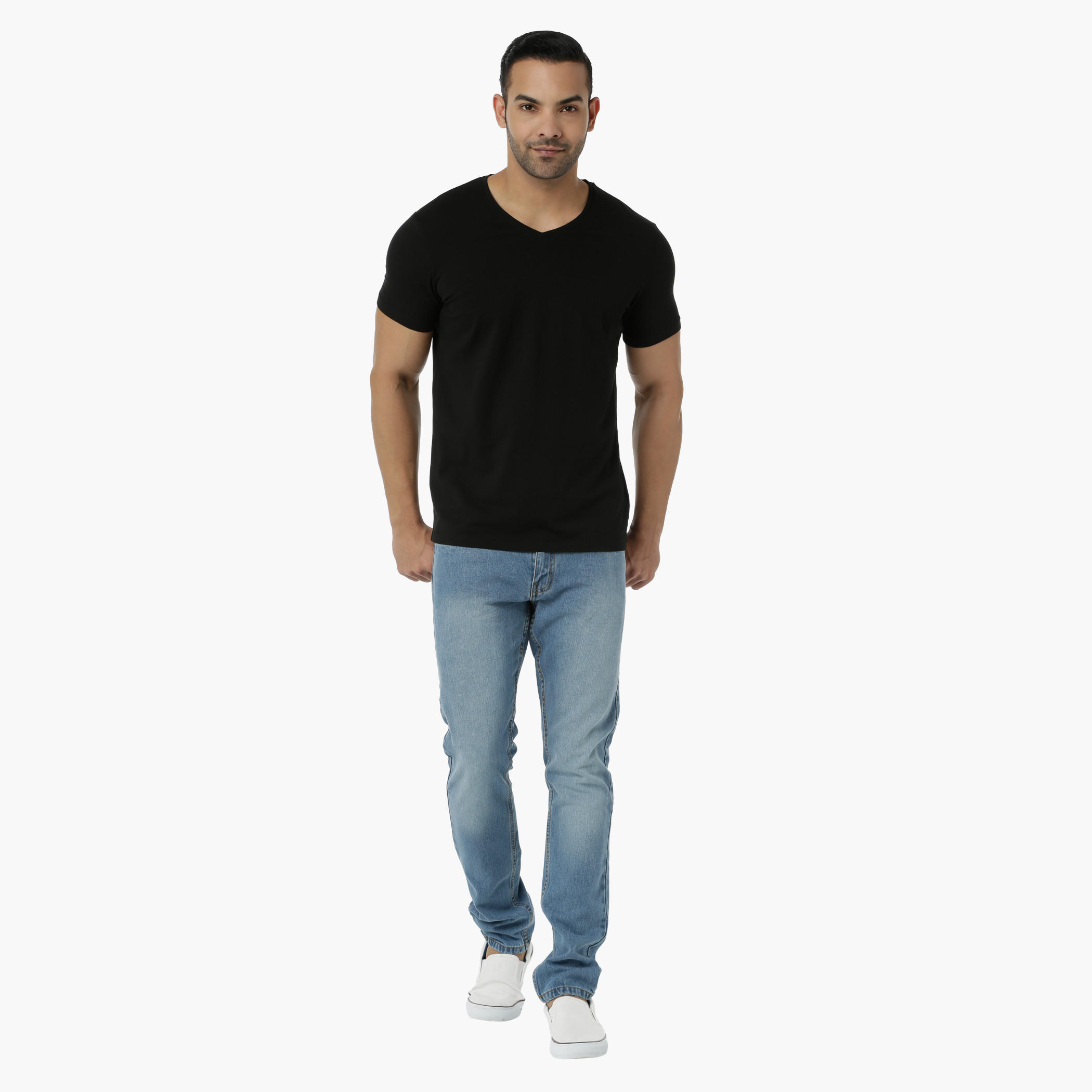 Basic T-Shirt with V-Neck and Short Sleeves in Muscle Fit-men-clothing-tshirtsandpolos-tshirts-image-15