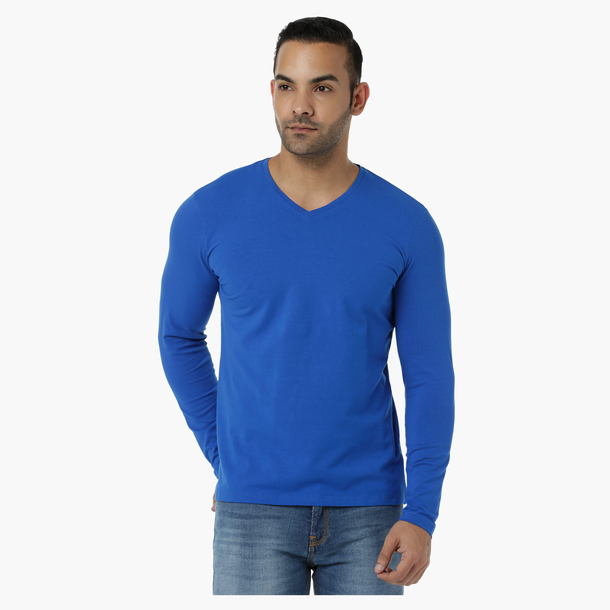 Basic T-Shirt with V-Neck and Long Sleeves in Regular Fit-men-clothing-tshirtsandpolos-tshirts-image-5