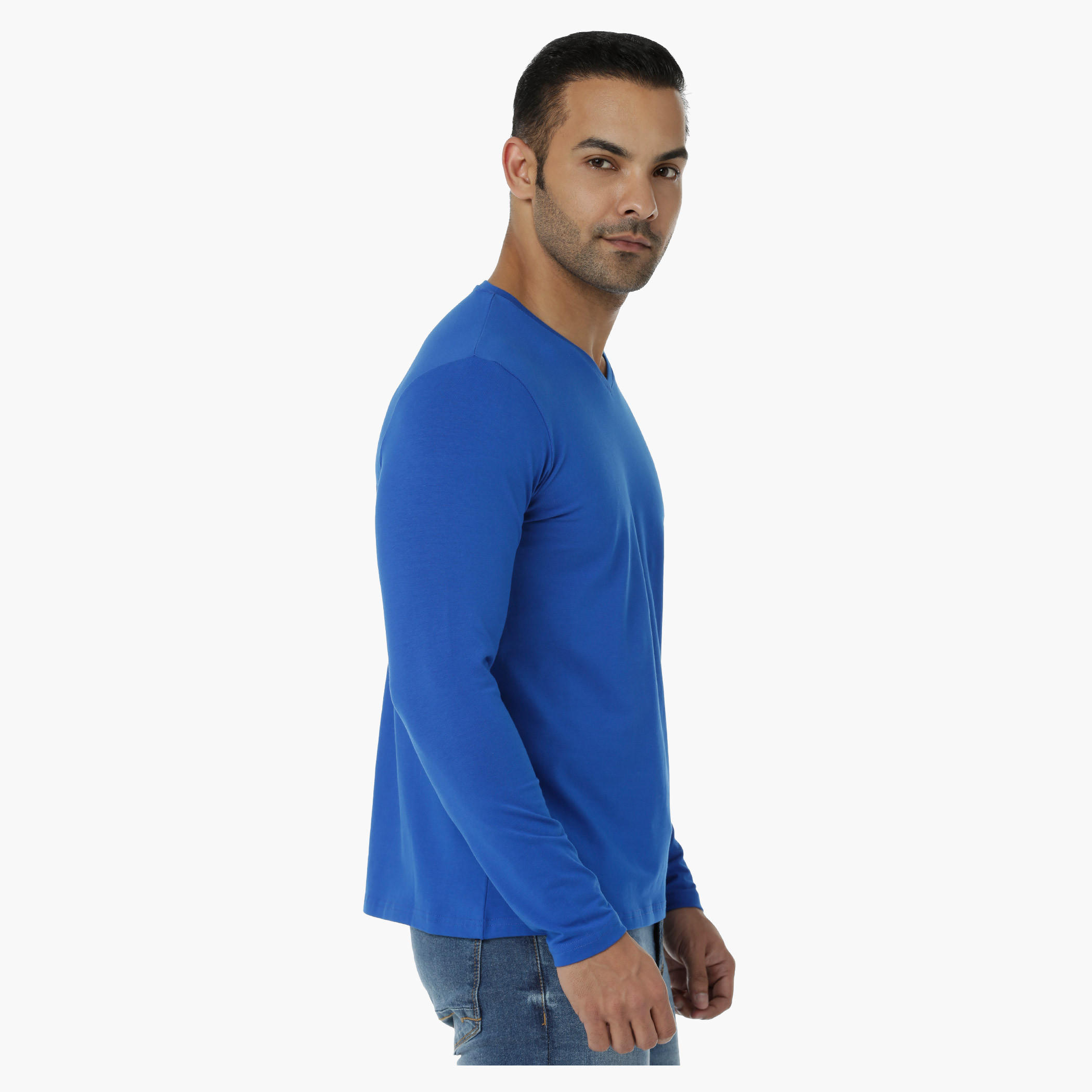 Basic T-Shirt with V-Neck and Long Sleeves in Regular Fit-men-clothing-tshirtsandpolos-tshirts-image-3