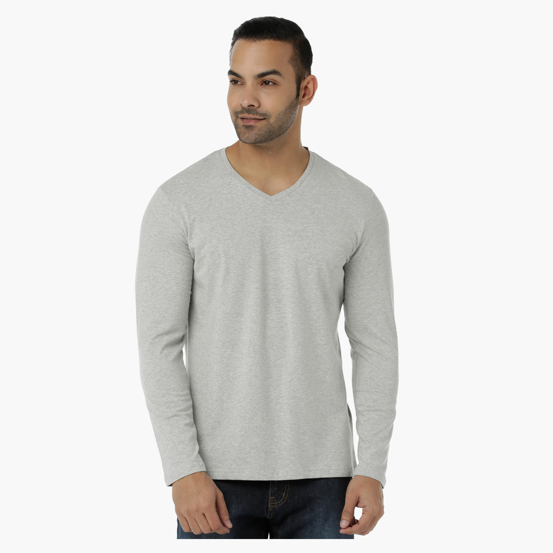 Basic T-Shirt with V-Neck and Long Sleeves in Regular Fit-men-clothing-tshirtsandpolos-tshirts-image-1