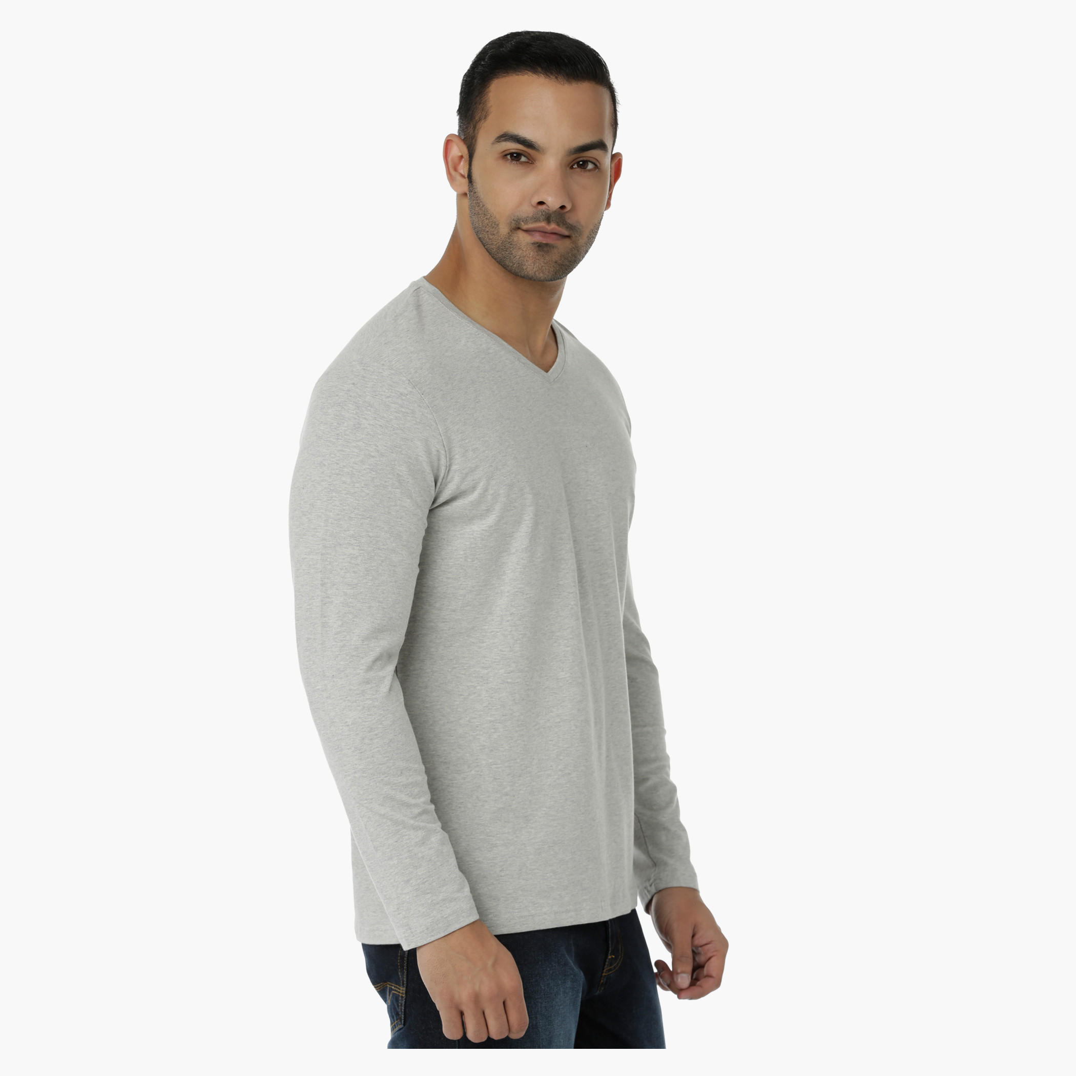 Basic T-Shirt with V-Neck and Long Sleeves in Regular Fit-men-clothing-tshirtsandpolos-tshirts-image-3