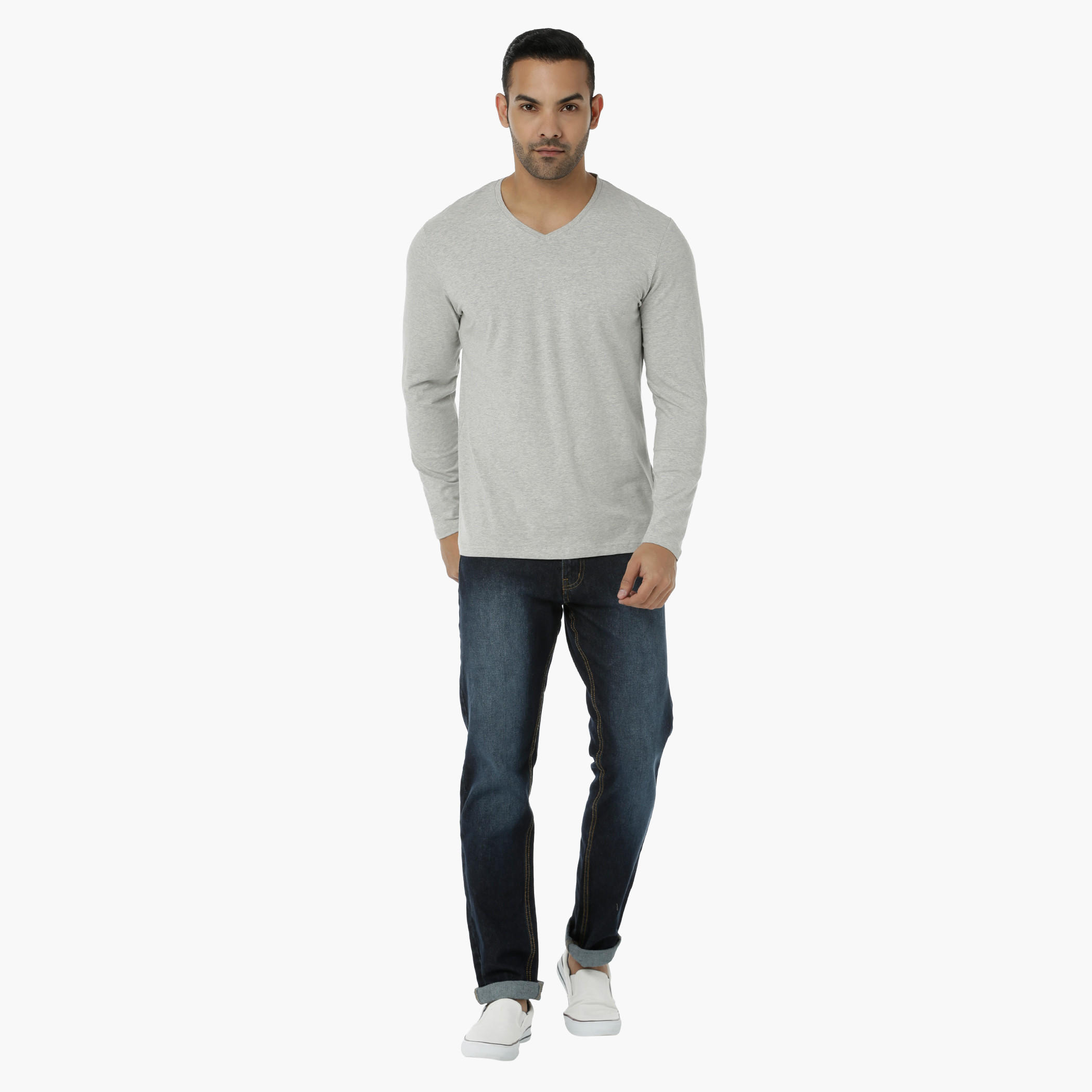 Basic T-Shirt with V-Neck and Long Sleeves in Regular Fit-men-clothing-tshirtsandpolos-tshirts-image-5