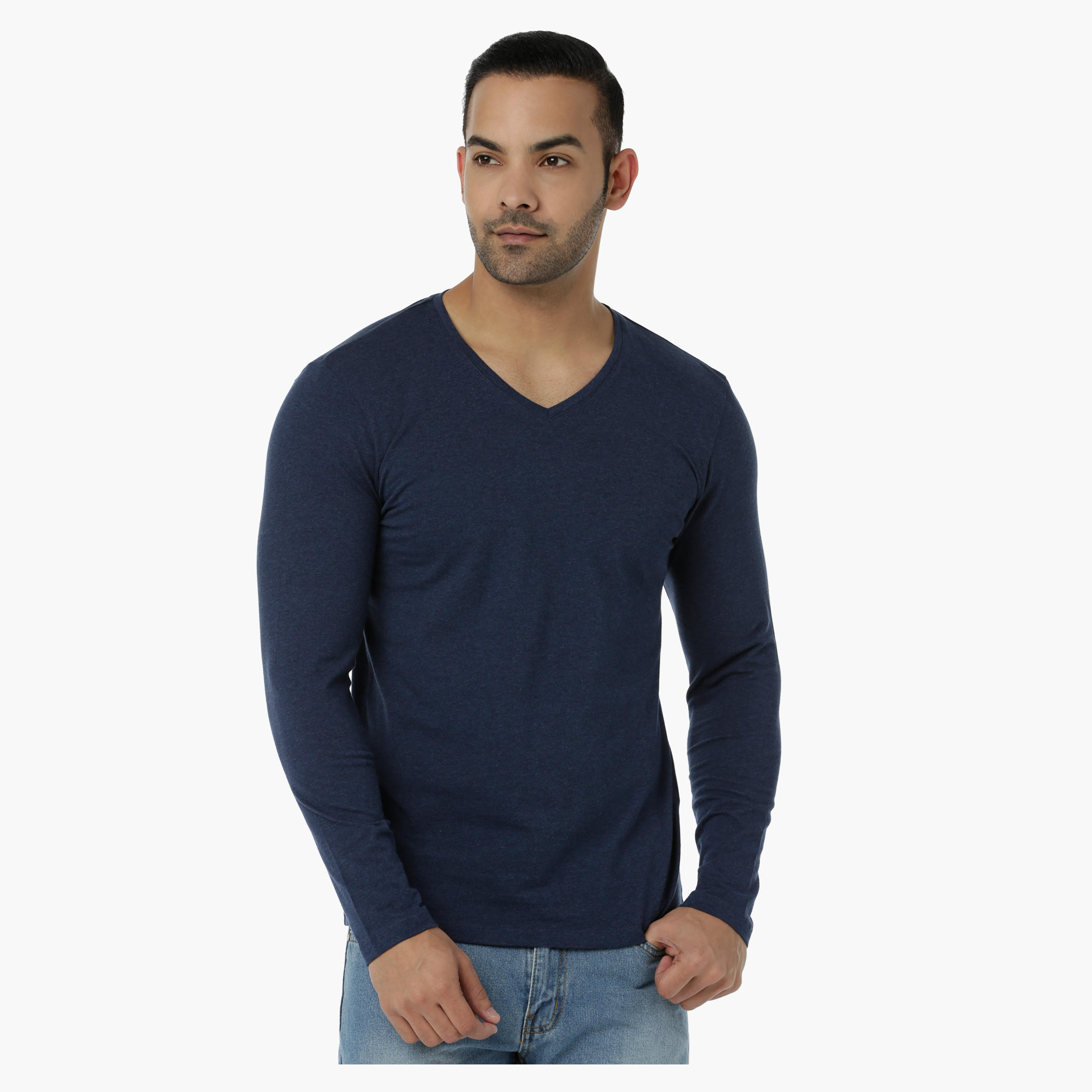 Basic T-Shirt with V-Neck and Long Sleeves in Regular Fit-men-clothing-tshirtsandpolos-tshirts-image-6
