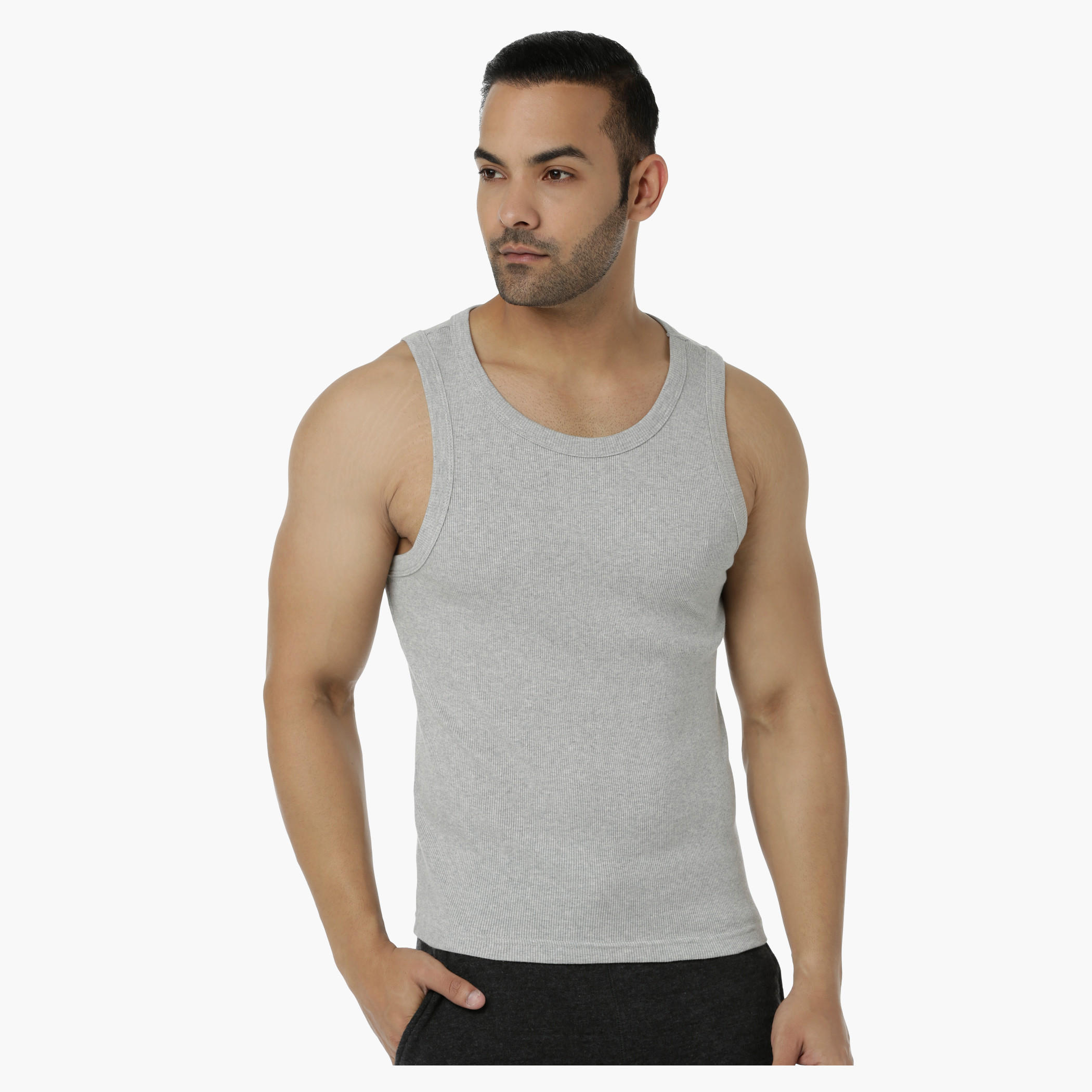 Ribbed Cotton Vest with Round Neck in Regular Fit-men-clothing-tshirtsandpolos-vests-image-1