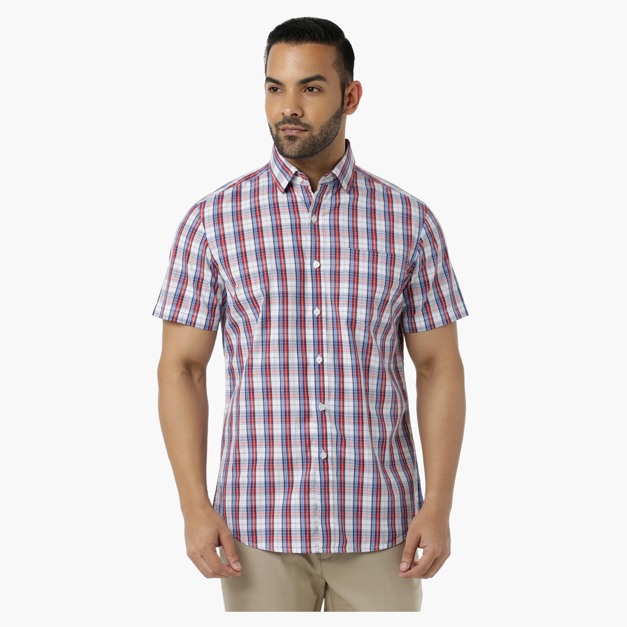 Chequered Cotton Shirt with Collar Neck and Short Sleeves in Regular Fit-men-clothing-shirts-image-1