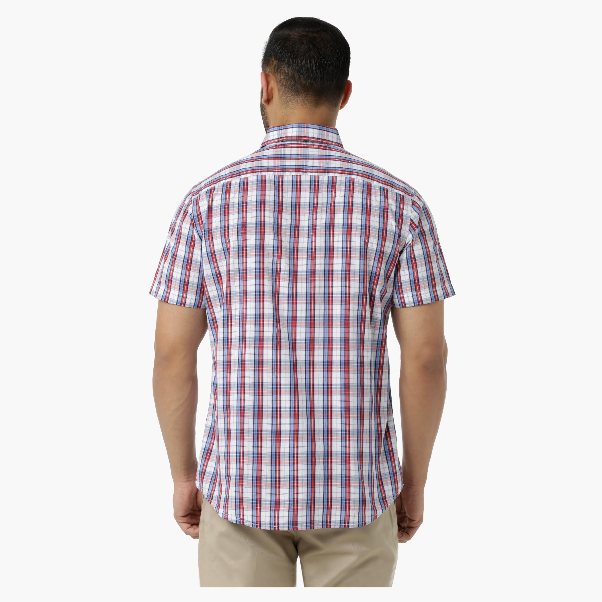 Chequered Cotton Shirt with Collar Neck and Short Sleeves in Regular Fit-men-clothing-shirts-image-2
