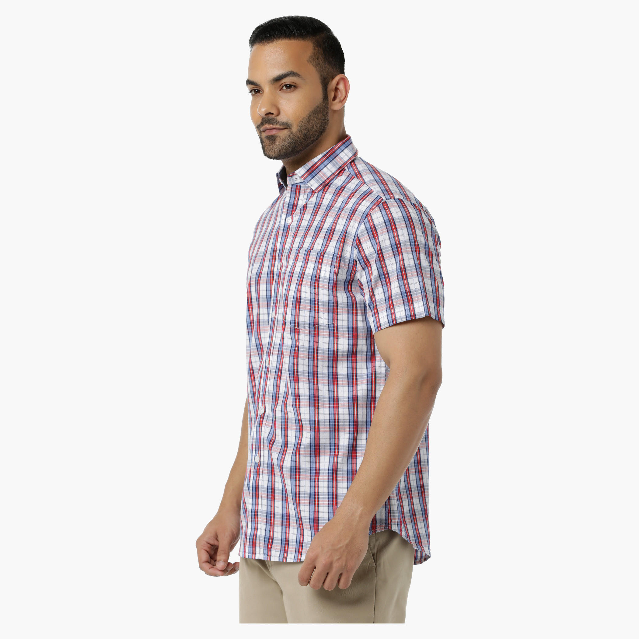 Chequered Cotton Shirt with Collar Neck and Short Sleeves in Regular Fit-men-clothing-shirts-image-3