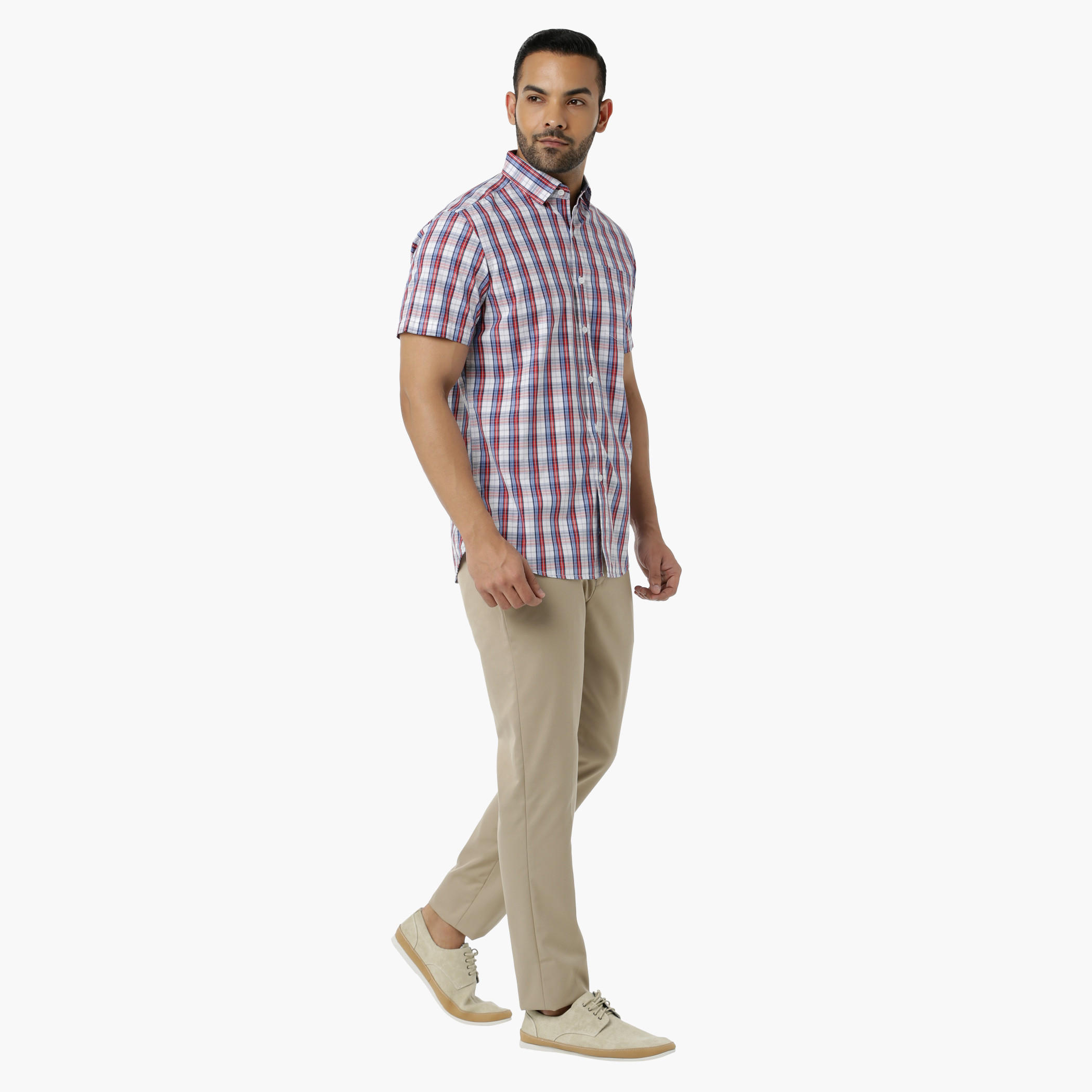 Chequered Cotton Shirt with Collar Neck and Short Sleeves in Regular Fit-men-clothing-shirts-image-5
