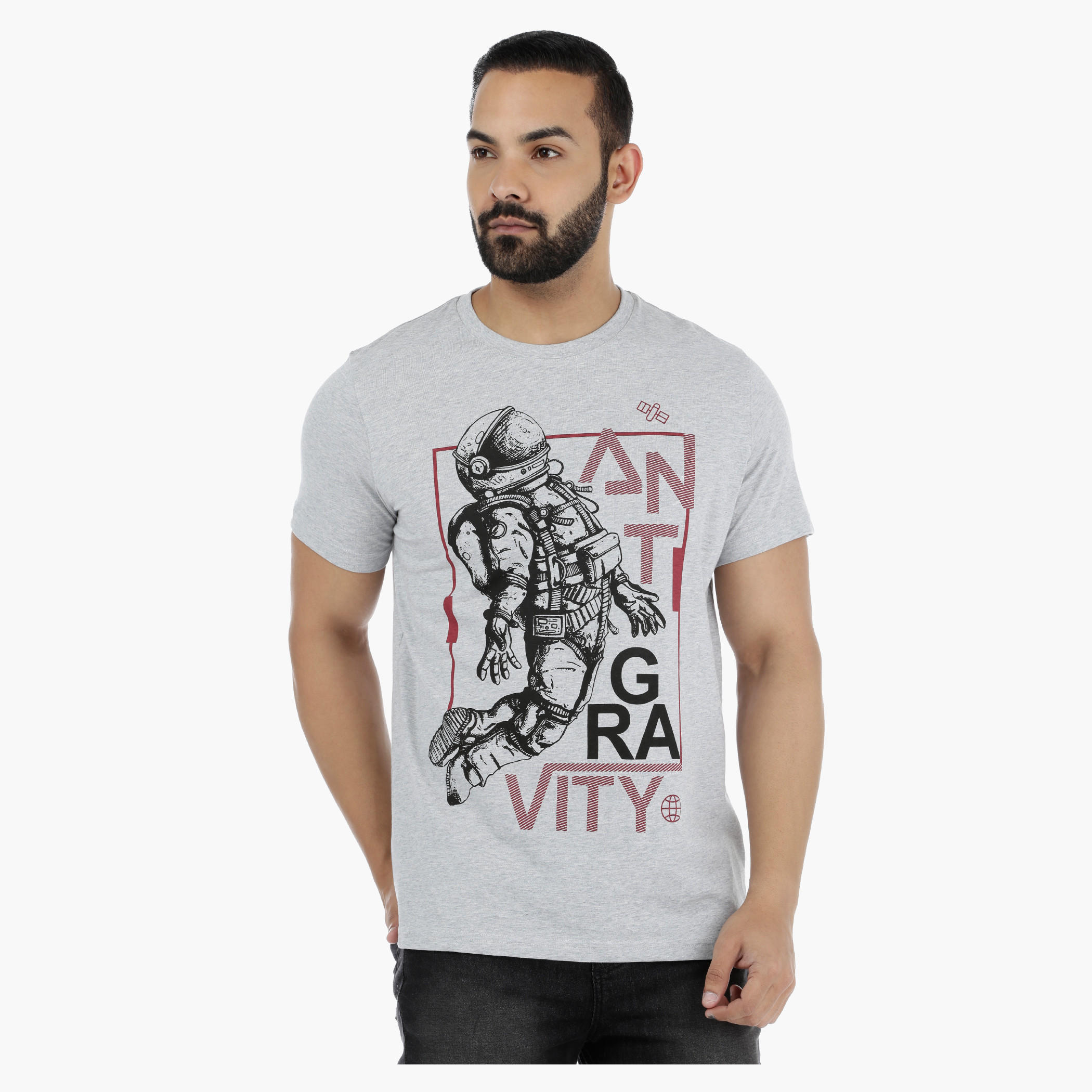 Printed Crew Neck T-Shirt with Short Sleeves-men-clothing-tshirtsandpolos-tshirts-image-1