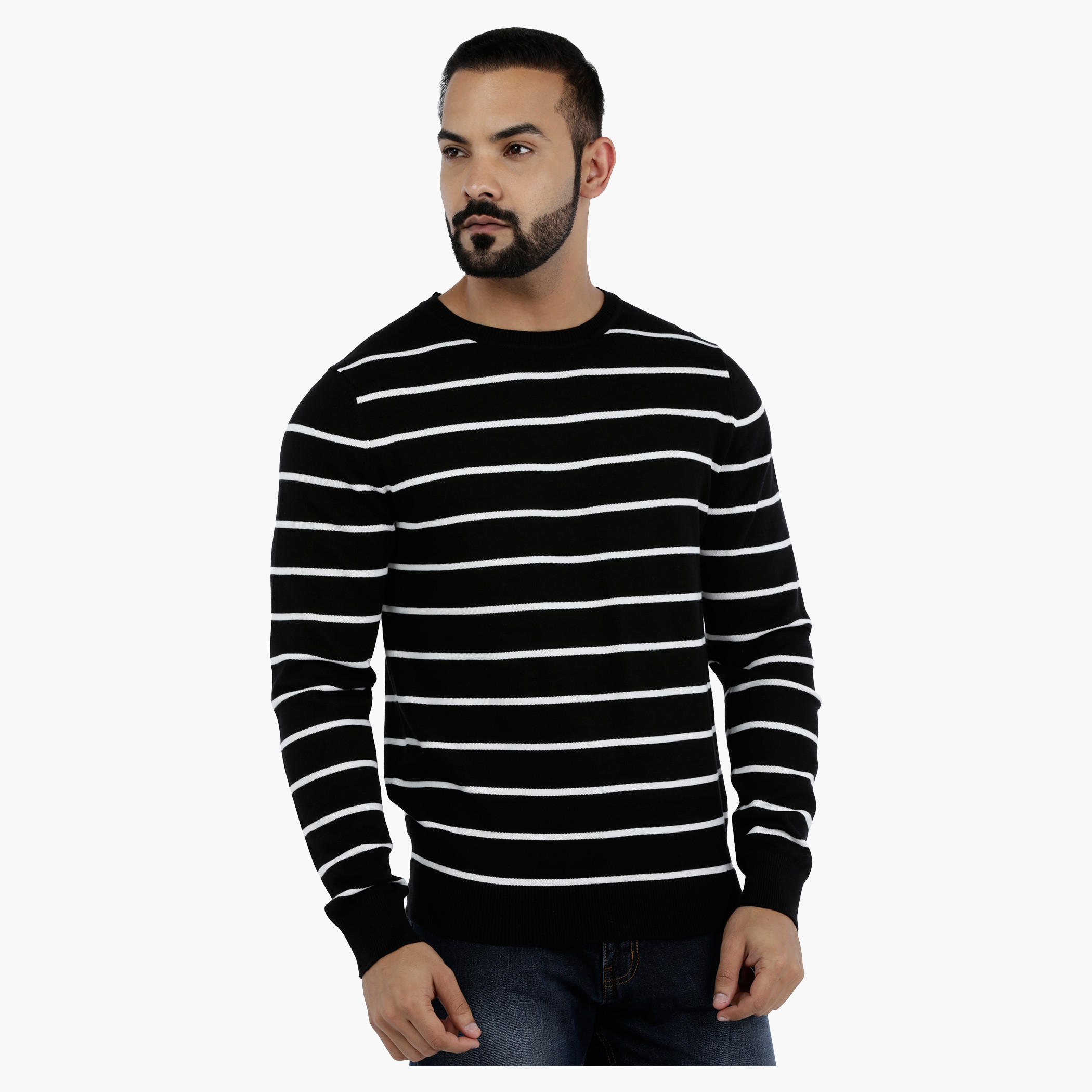 Striped Sweatshirt with Long Sleeves-men-winterwear-hoodiesandsweatshirts-image-1