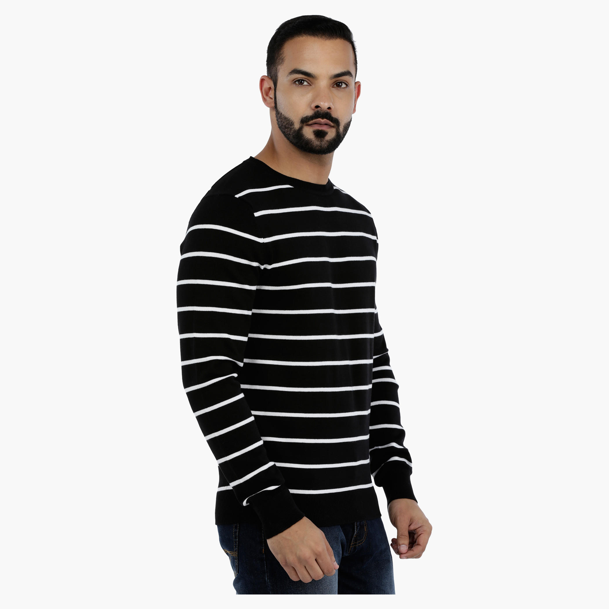 Striped Sweatshirt with Long Sleeves-men-winterwear-hoodiesandsweatshirts-image-3