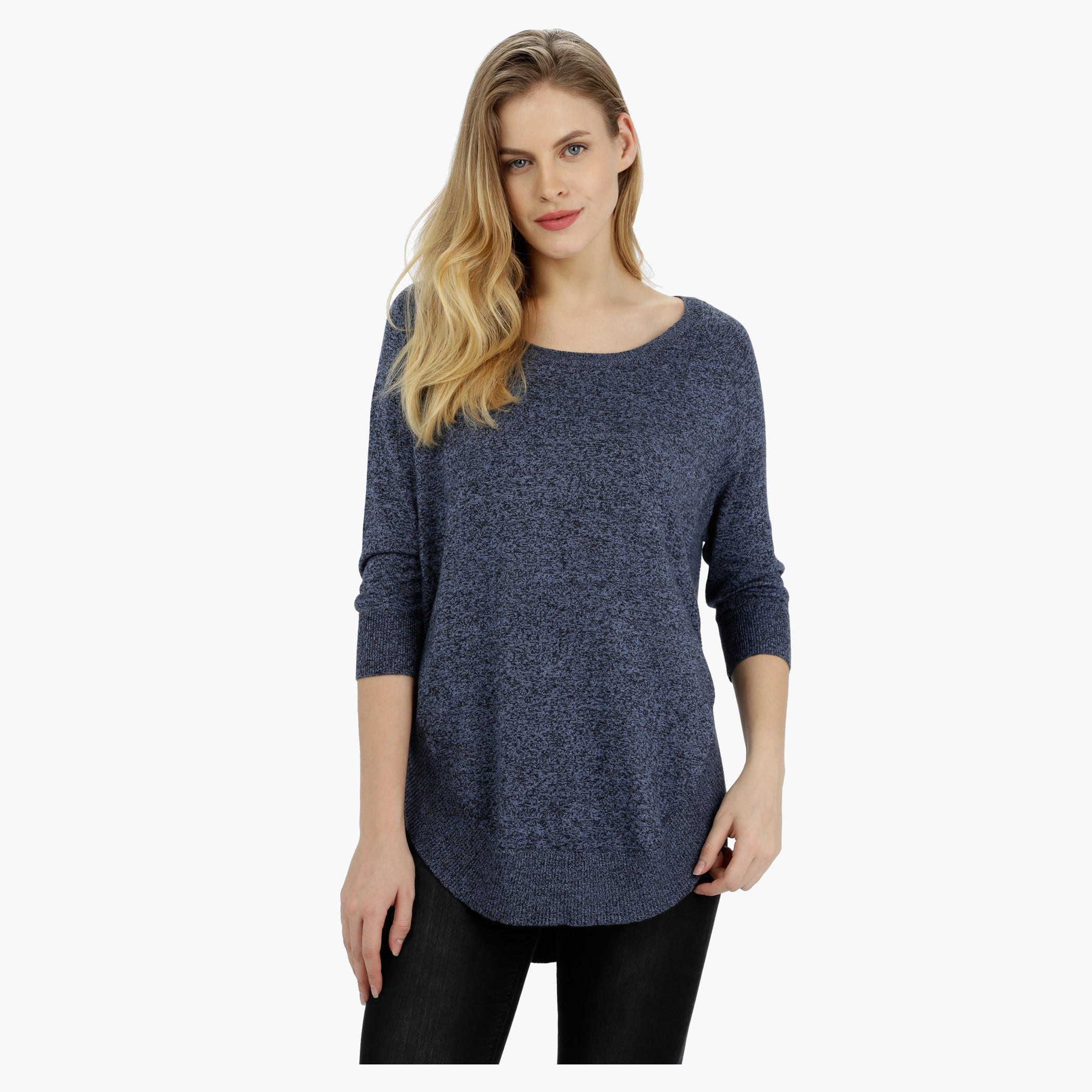 Knitted Round Neck Top with 3/4th Sleeves-women-clothing-tshirts-image-1