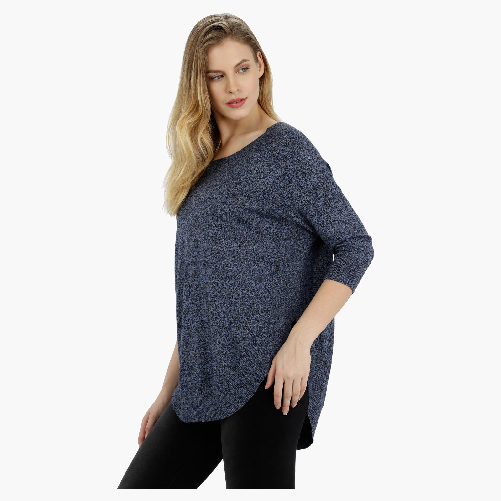 Knitted Round Neck Top with 3/4th Sleeves-women-clothing-tshirts-image-3