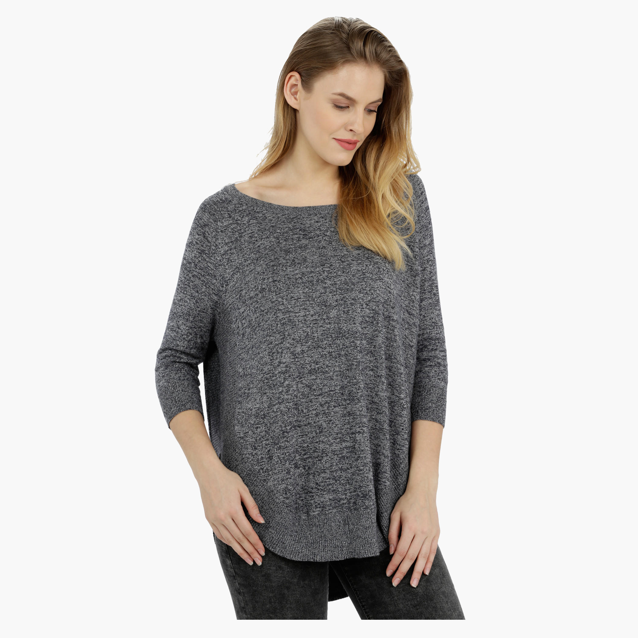 Knitted Round Neck Top with 3/4th Sleeves-women-clothing-tshirts-image-6