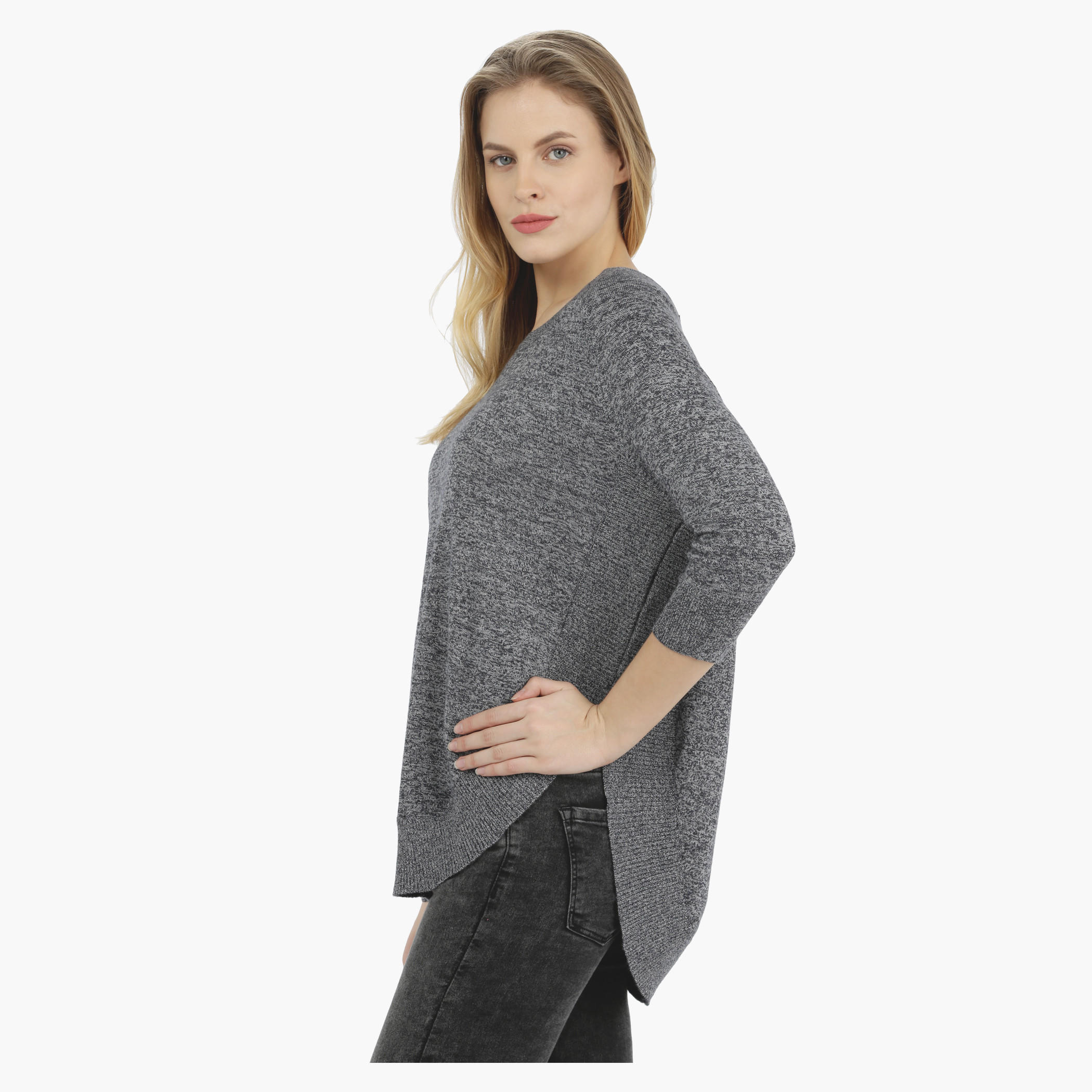 Knitted Round Neck Top with 3/4th Sleeves-women-clothing-tshirts-image-8