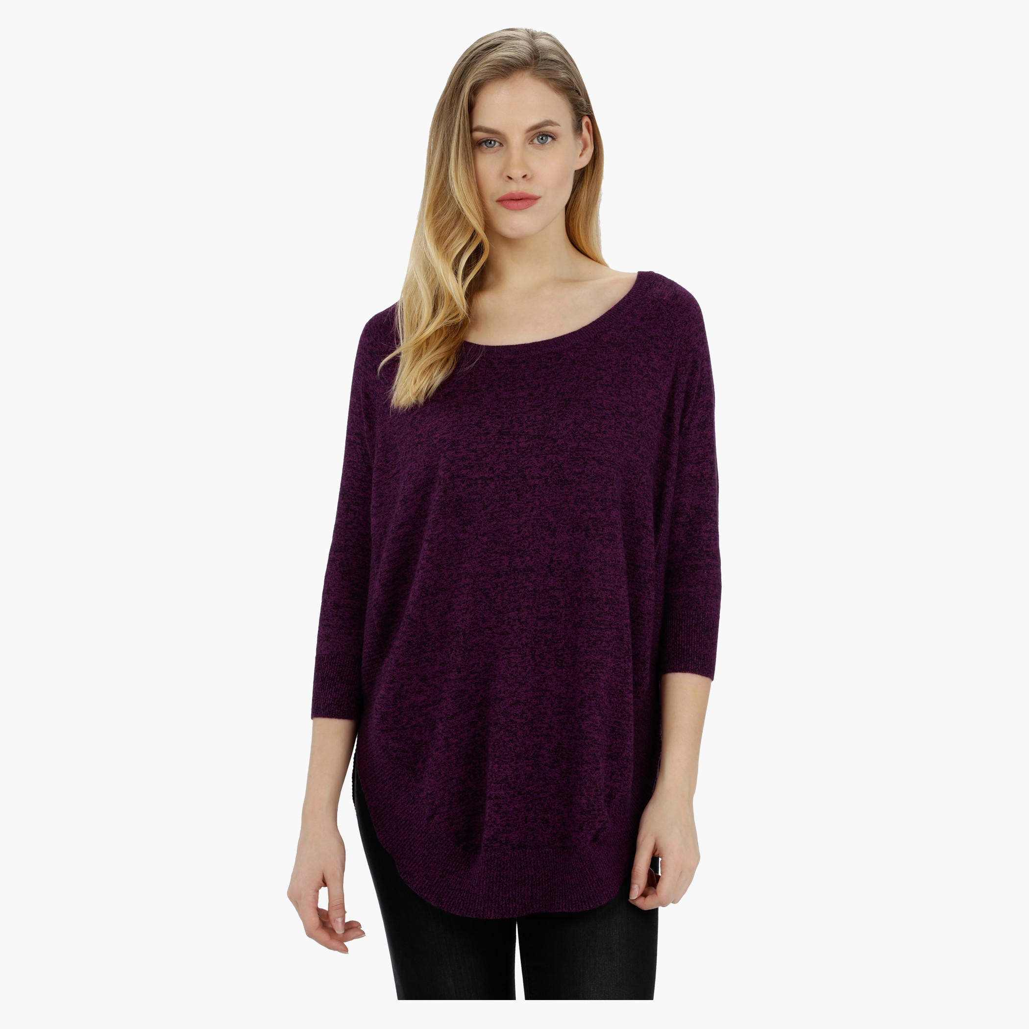 Knitted Round Neck Top with 3/4th Sleeves-women-clothing-tshirts-image-11