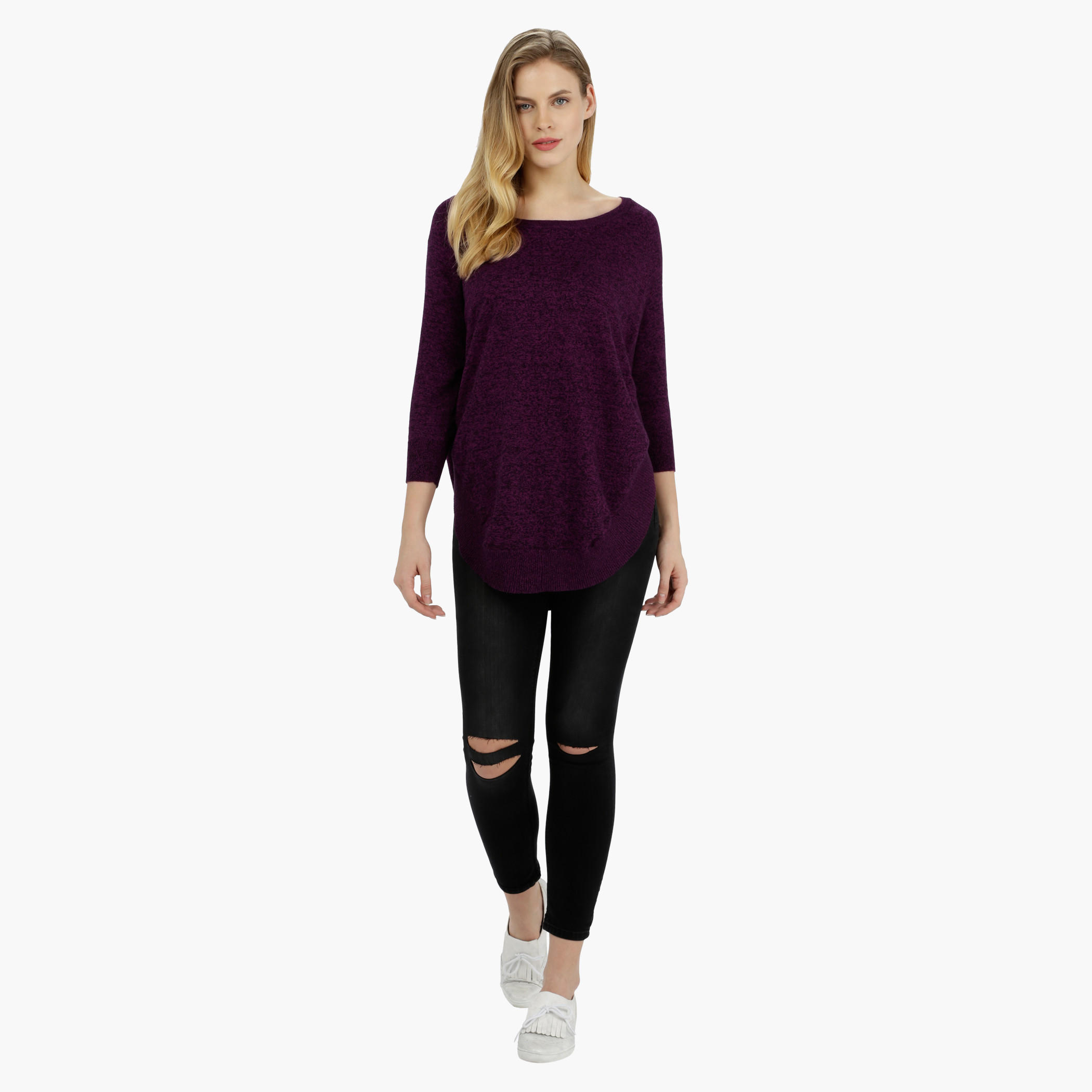 Knitted Round Neck Top with 3/4th Sleeves-women-clothing-tshirts-image-15