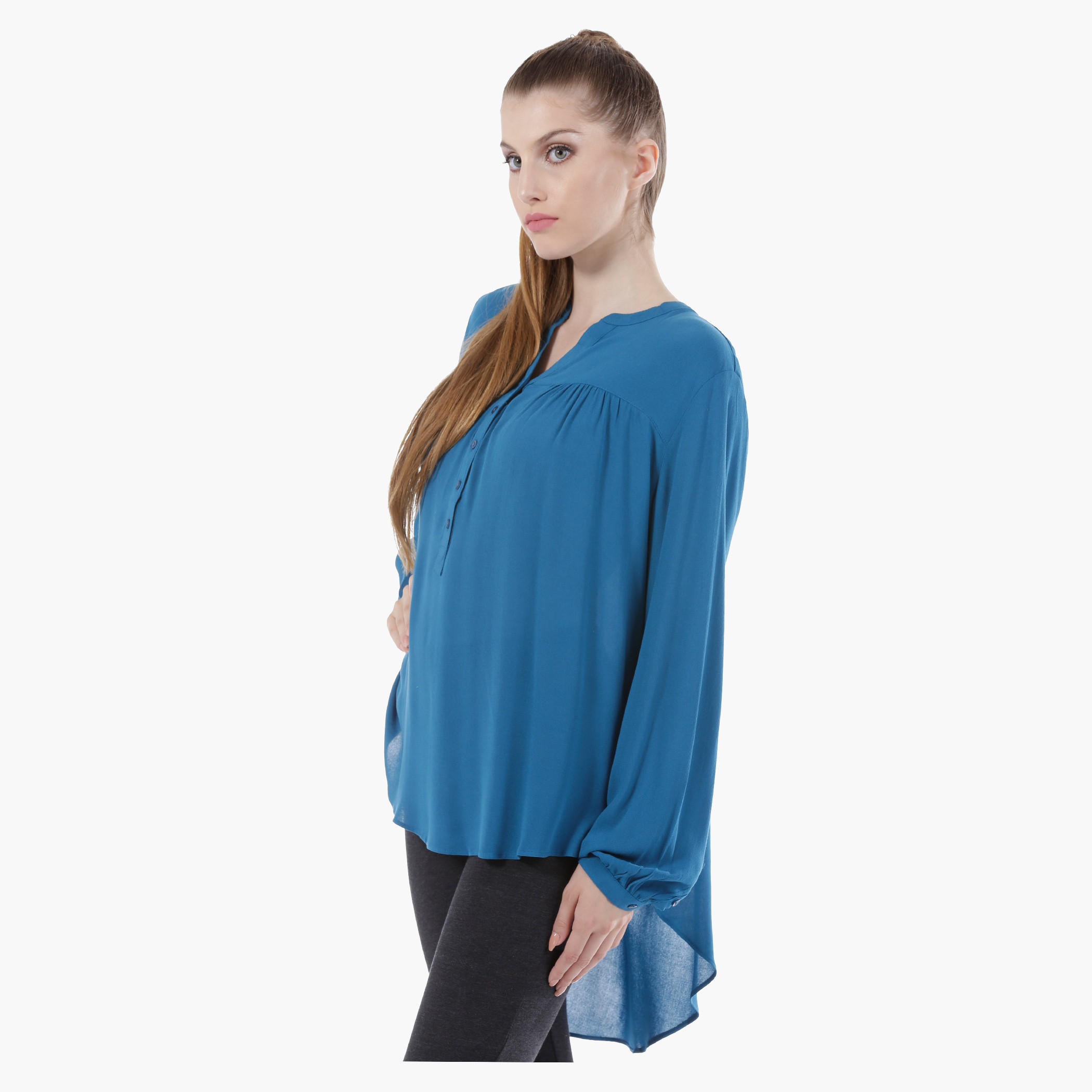 Long-Sleeved Blouse with Tie-Up Neck and Ruffled Cuffs in Regular Fit-women-clothing-shirtsandblouses-blouses-image-3