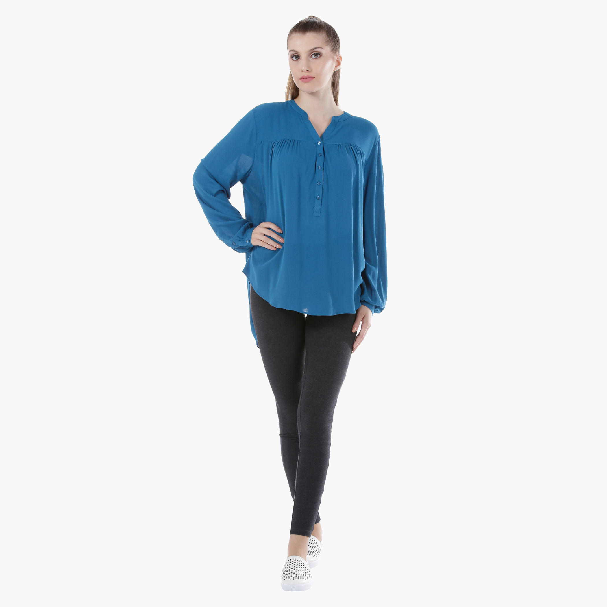 Long-Sleeved Blouse with Tie-Up Neck and Ruffled Cuffs in Regular Fit-women-clothing-shirtsandblouses-blouses-image-5