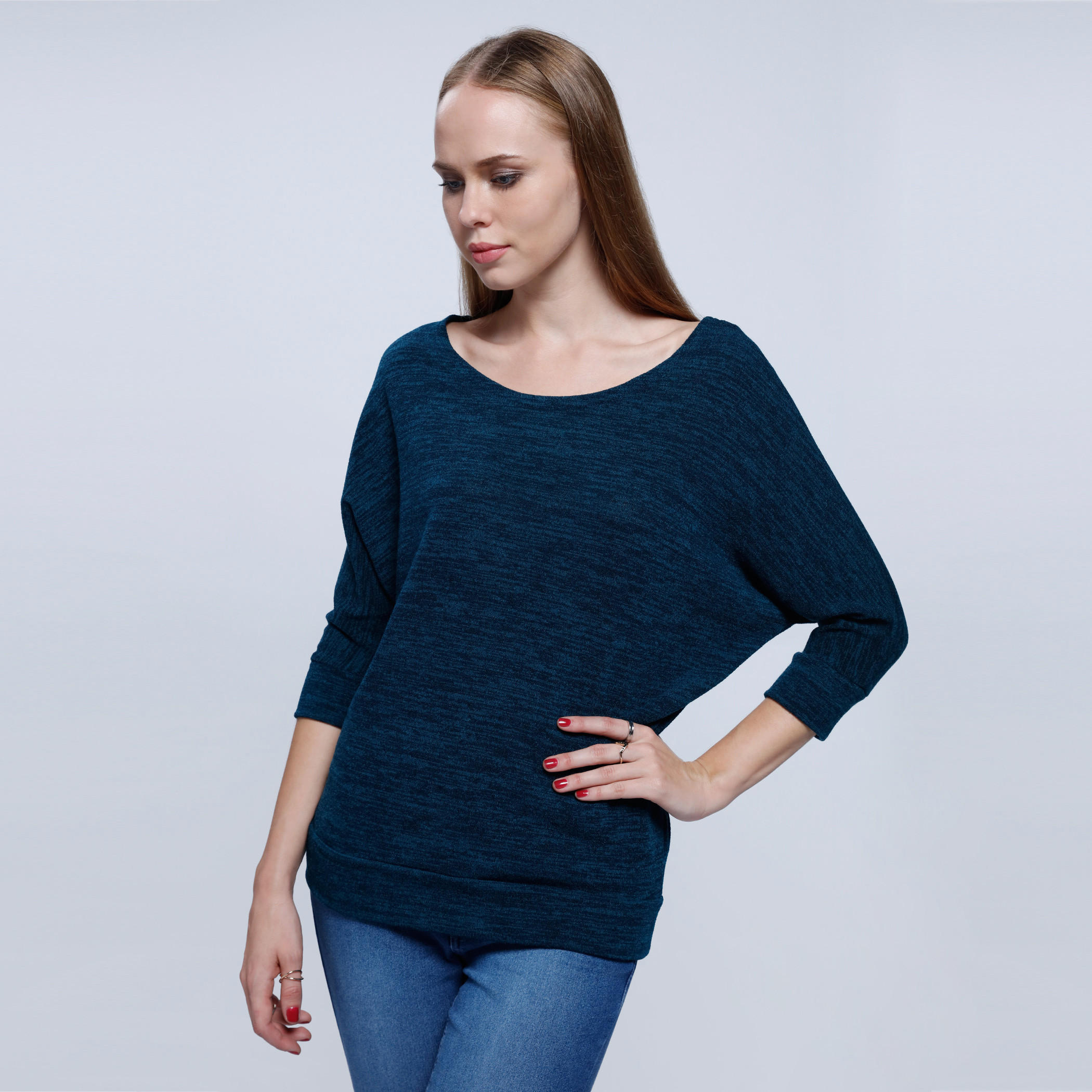 Melange Print Top with Round Neck and 3/4th Sleeves-women-clothing-cardigansandjumpers-jumpers-image-1