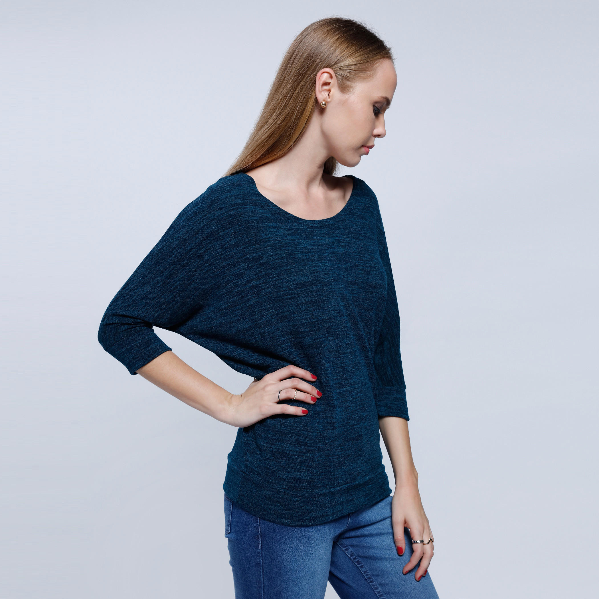 Melange Print Top with Round Neck and 3/4th Sleeves-women-clothing-cardigansandjumpers-jumpers-image-3