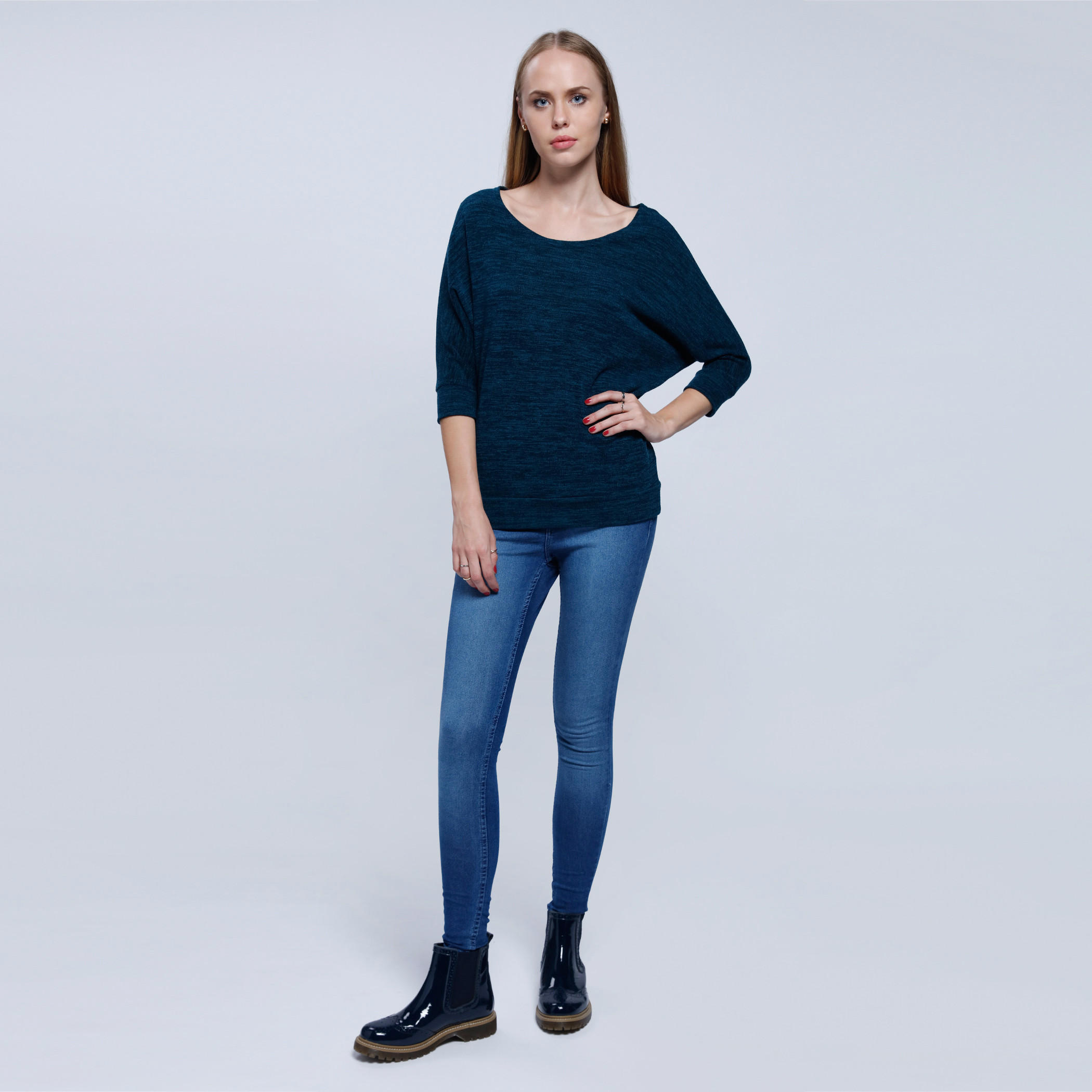 Melange Print Top with Round Neck and 3/4th Sleeves-women-clothing-cardigansandjumpers-jumpers-image-5