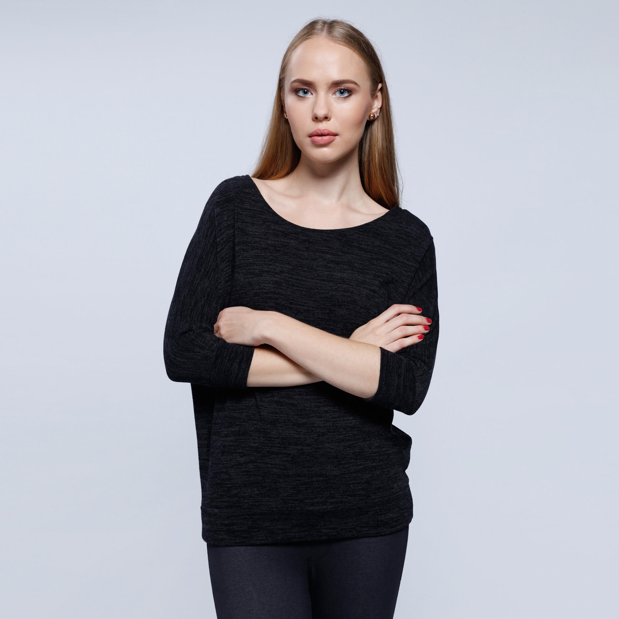 Melange Print Top with Round Neck and 3/4 Sleeves-women-clothing-cardigansandjumpers-jumpers-image-1