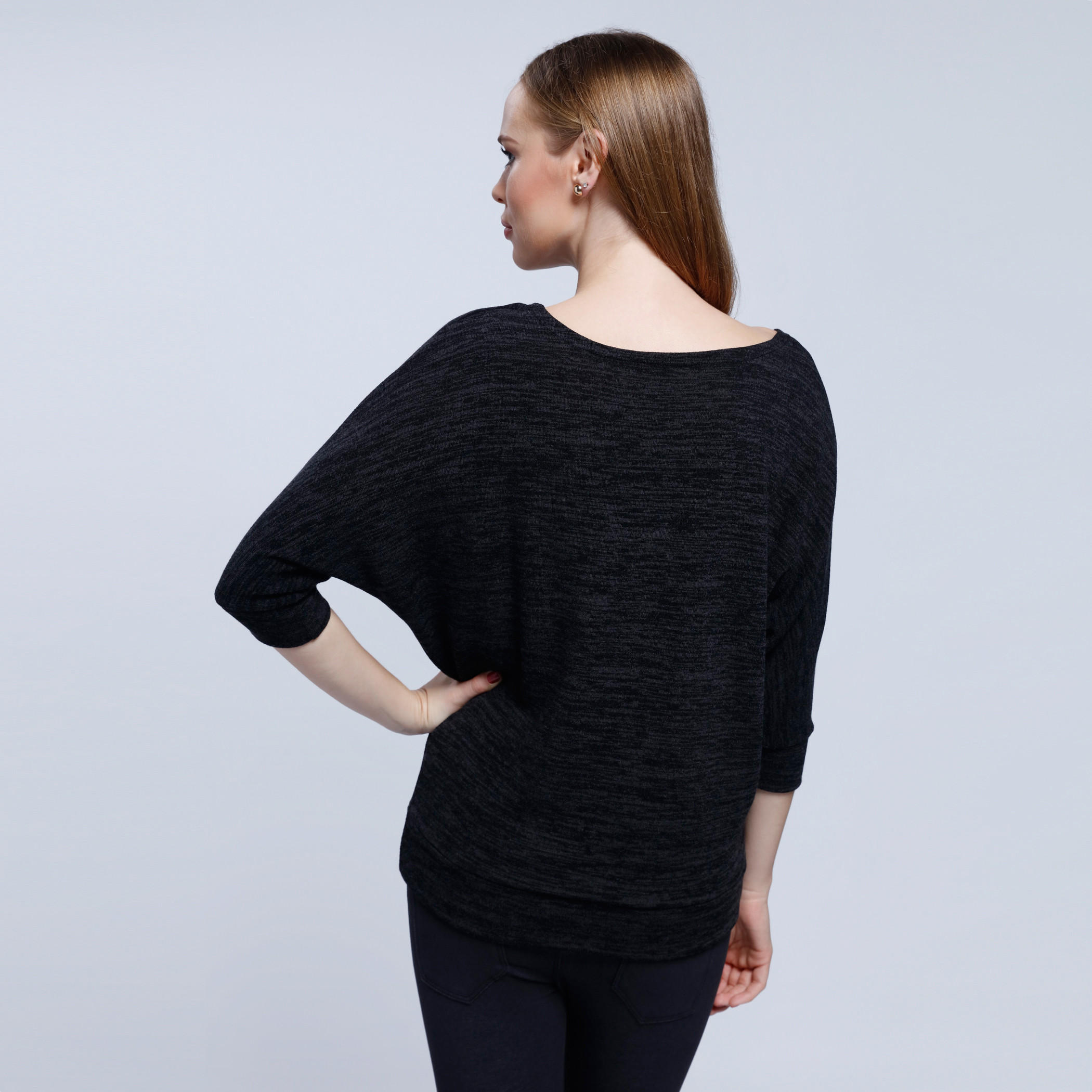 Melange Print Top with Round Neck and 3/4 Sleeves-women-clothing-cardigansandjumpers-jumpers-image-2