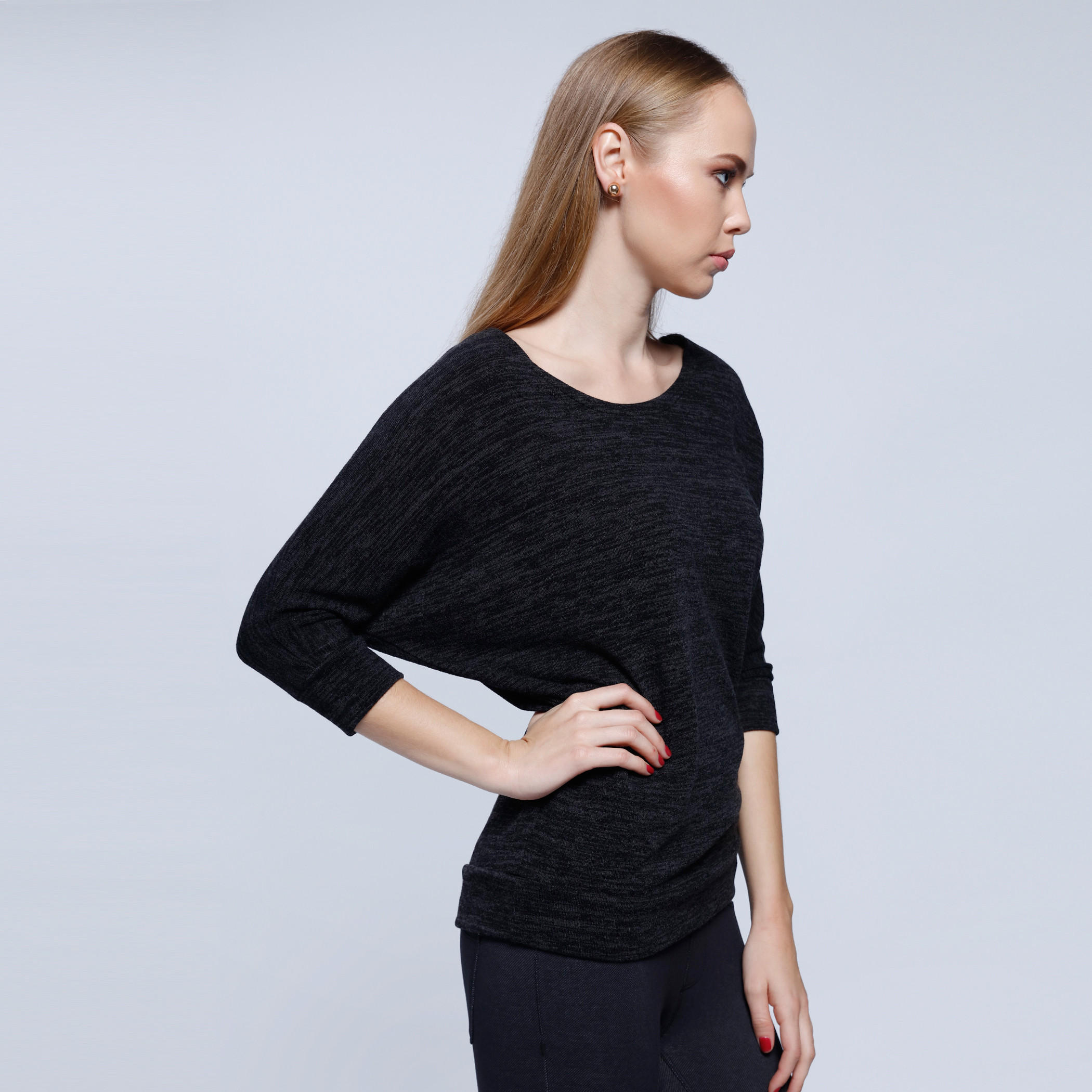 Melange Print Top with Round Neck and 3/4 Sleeves-women-clothing-cardigansandjumpers-jumpers-image-3