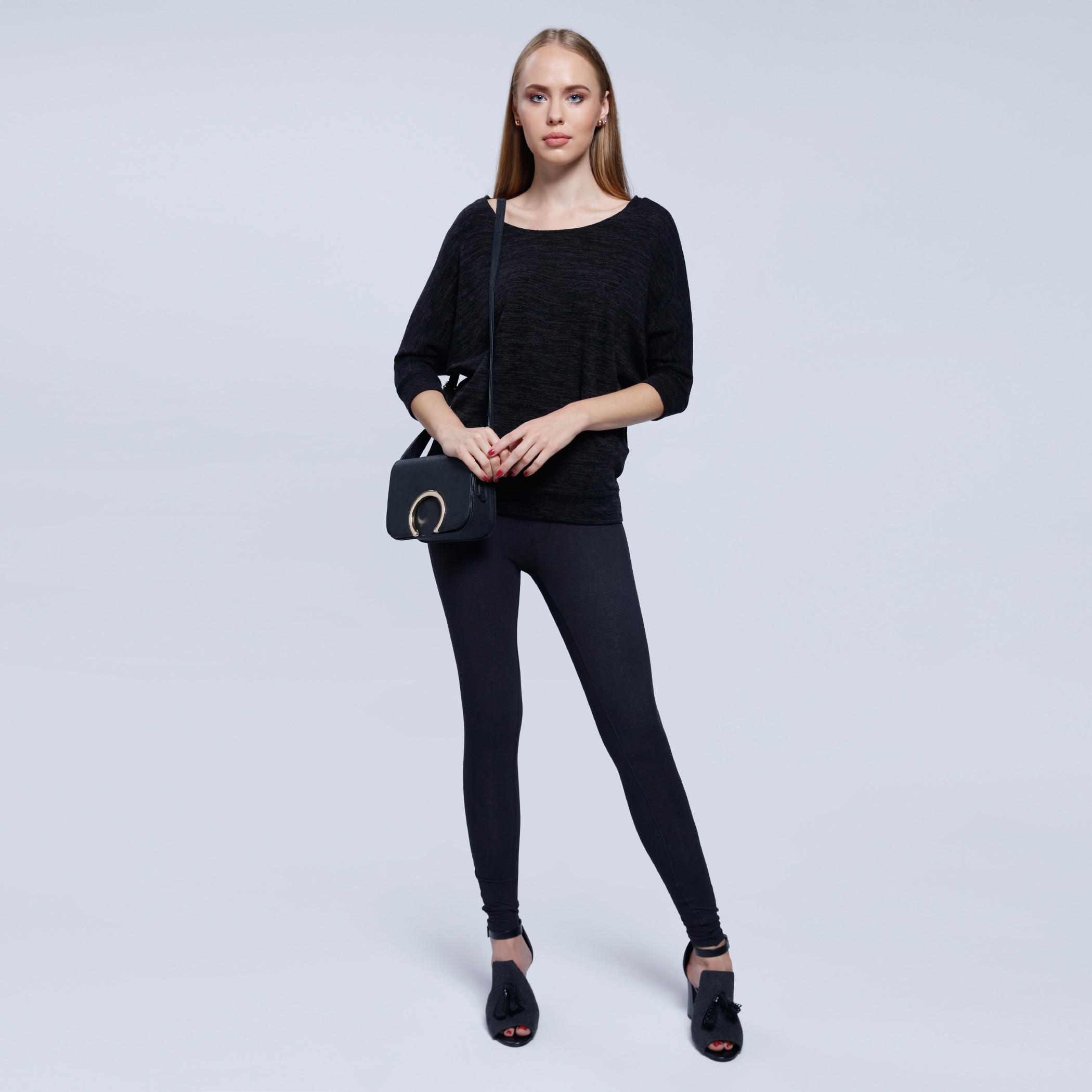 Melange Print Top with Round Neck and 3/4 Sleeves-women-clothing-cardigansandjumpers-jumpers-image-5