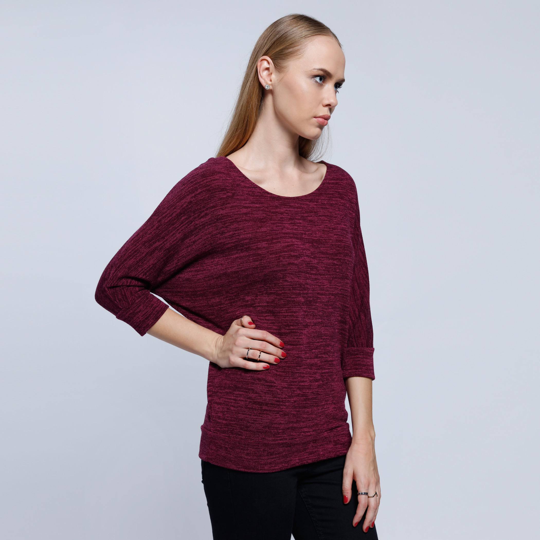 Melange Print Top with Round Neck and 3/4th Sleeves-women-clothing-cardigansandjumpers-jumpers-image-8
