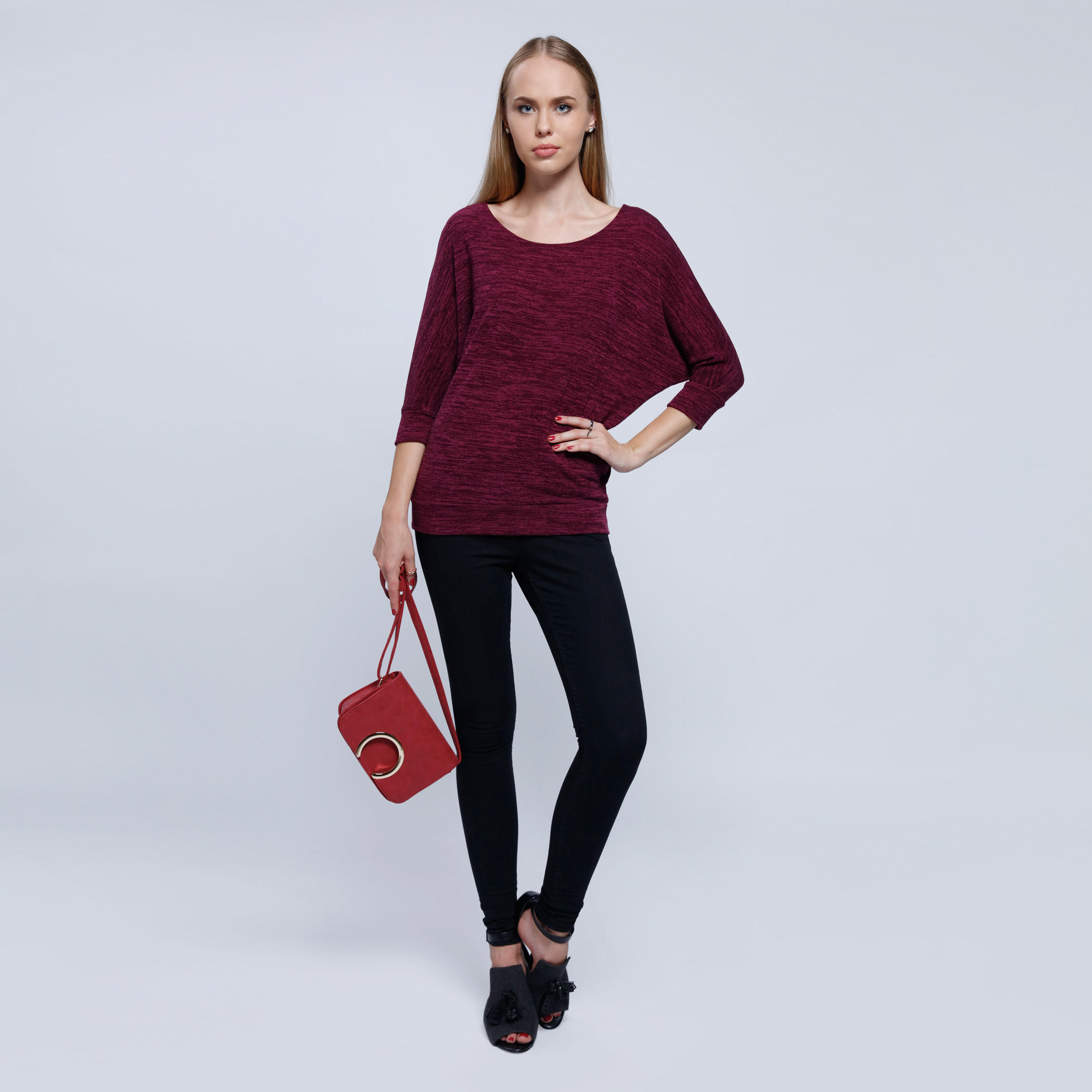 Melange Print Top with Round Neck and 3/4th Sleeves-women-clothing-cardigansandjumpers-jumpers-image-10