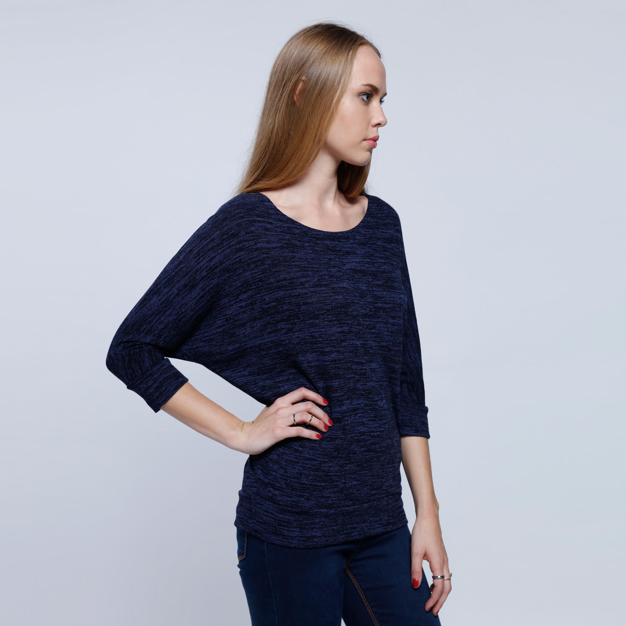 Melange Print Top with Round Neck and 3/4th Sleeves-women-clothing-cardigansandjumpers-jumpers-image-13