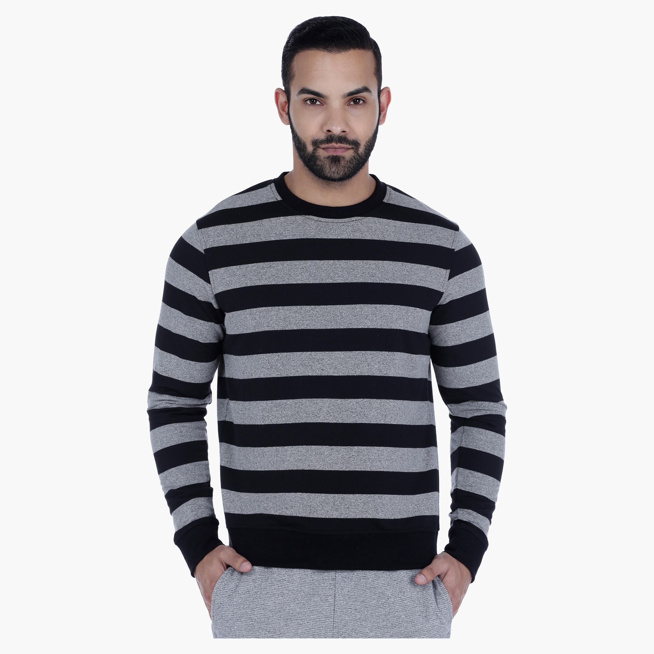 Striped Sweatshirt with Long Sleeves-men-winterwear-hoodiesandsweatshirts-image-1