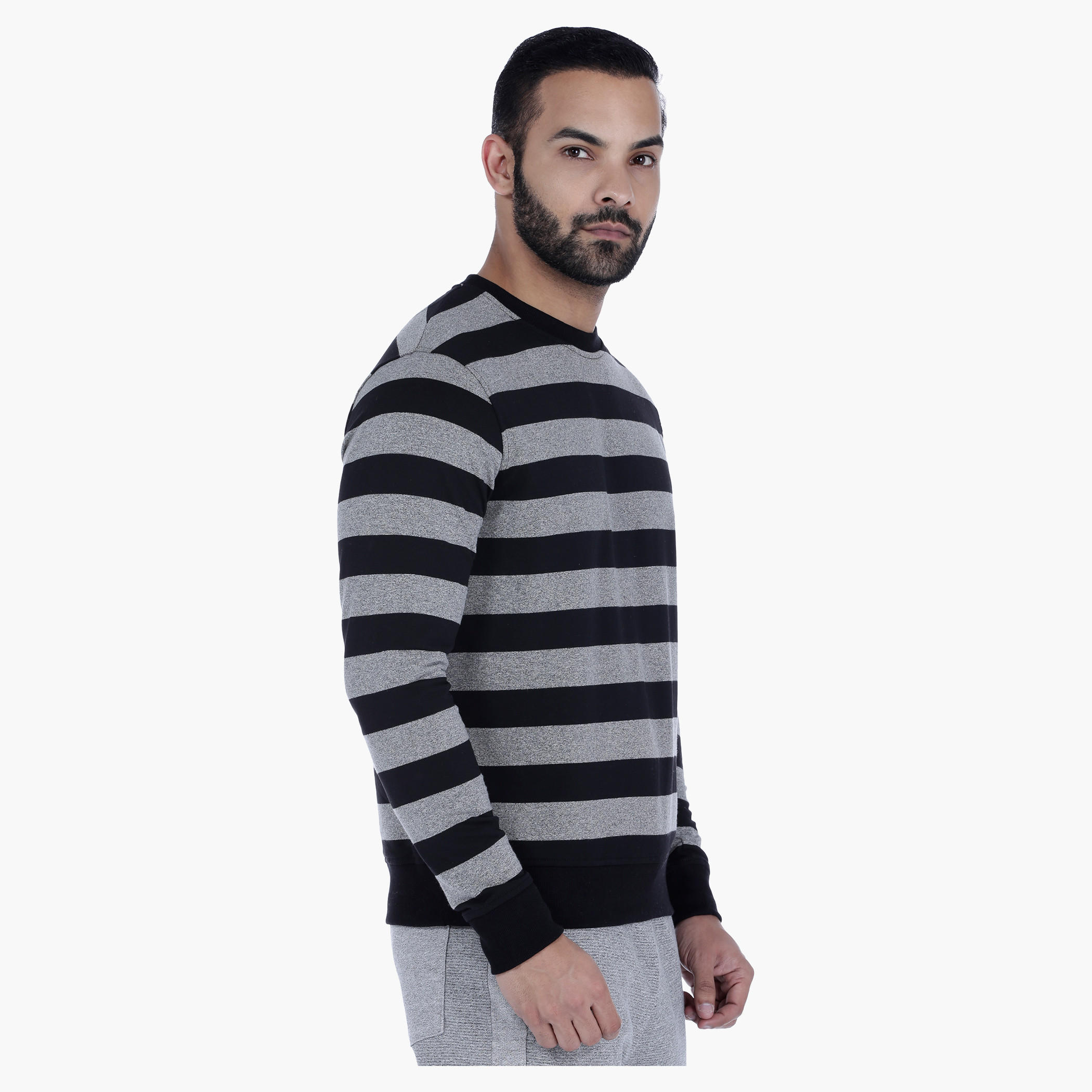 Striped Sweatshirt with Long Sleeves-men-winterwear-hoodiesandsweatshirts-image-3