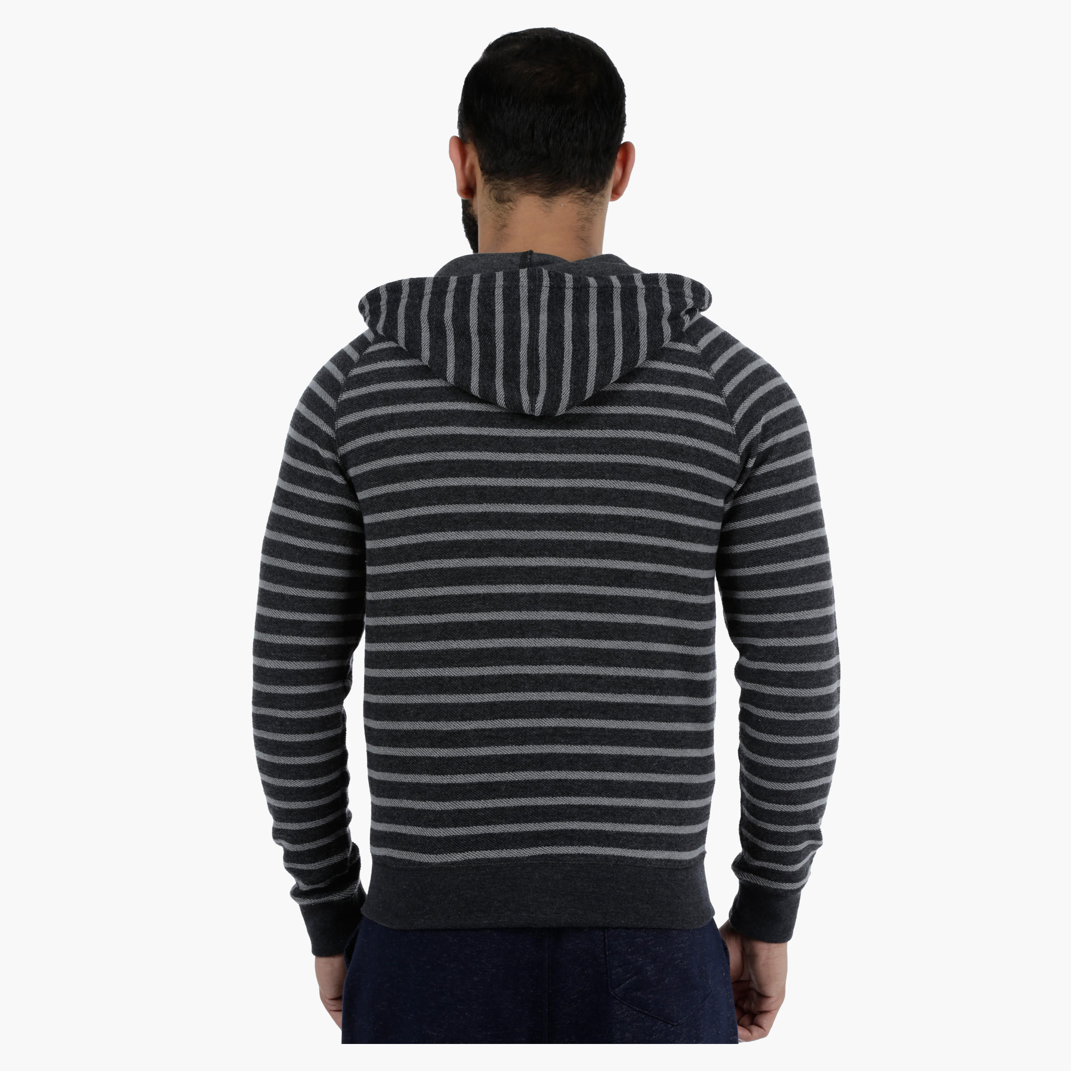 Hooded Jacket with Stripe Print and Long Sleeves in Regular Fit-men-winterwear-hoodiesandsweatshirts-image-2