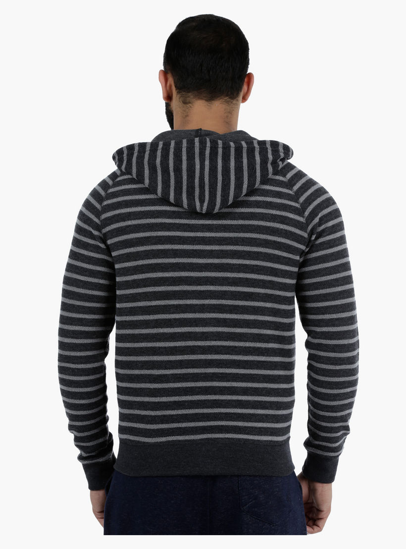 Hooded Jacket with Stripe Print and Long Sleeves in Regular Fit-men-winterwear-hoodiesandsweatshirts-image-2