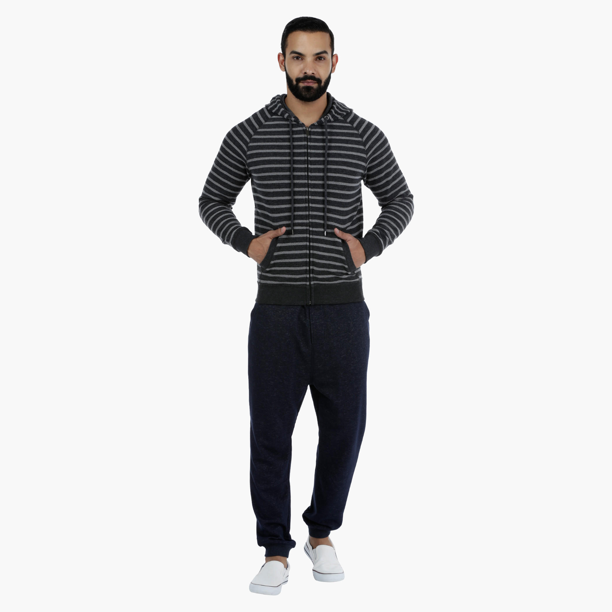 Hooded Jacket with Stripe Print and Long Sleeves in Regular Fit-men-winterwear-hoodiesandsweatshirts-image-5