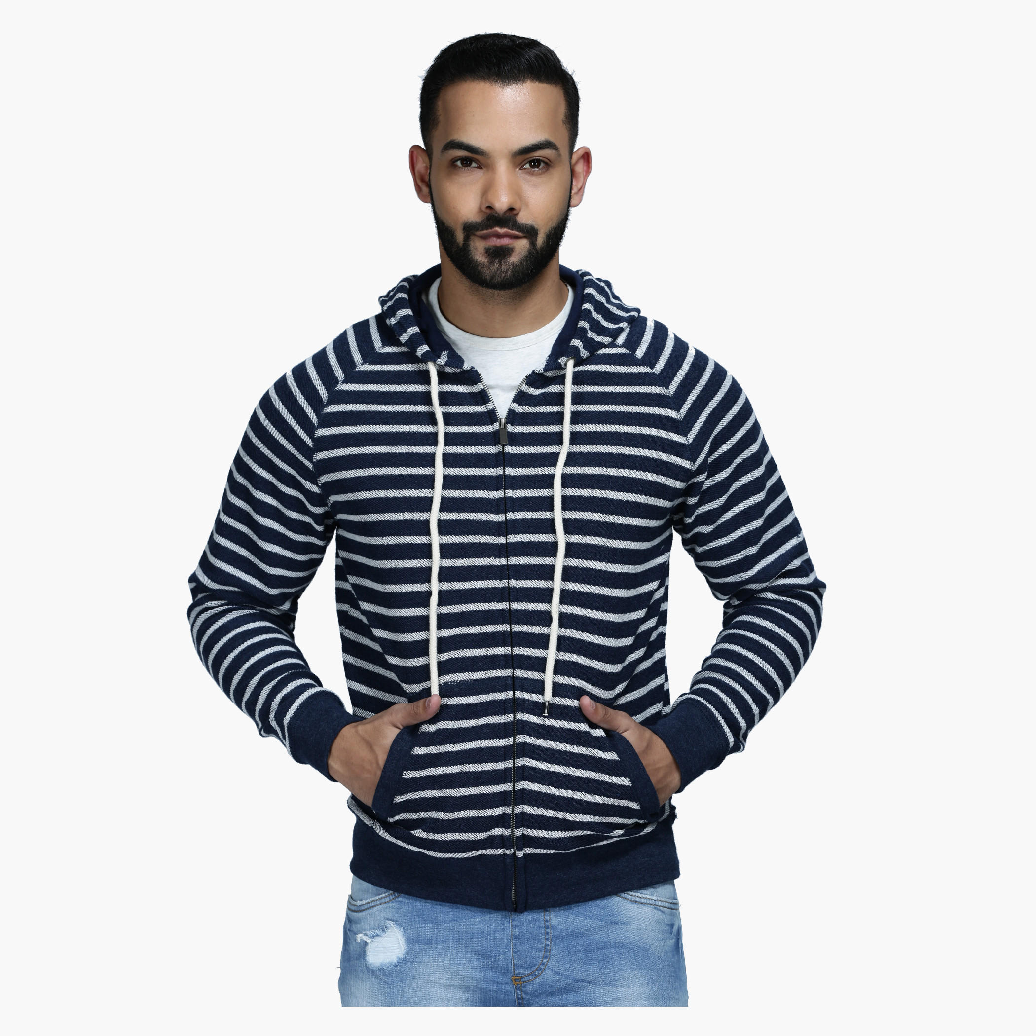 Hooded Jacket with Stripe Print and Long Sleeves in Regular Fit-men-winterwear-hoodiesandsweatshirts-image-6