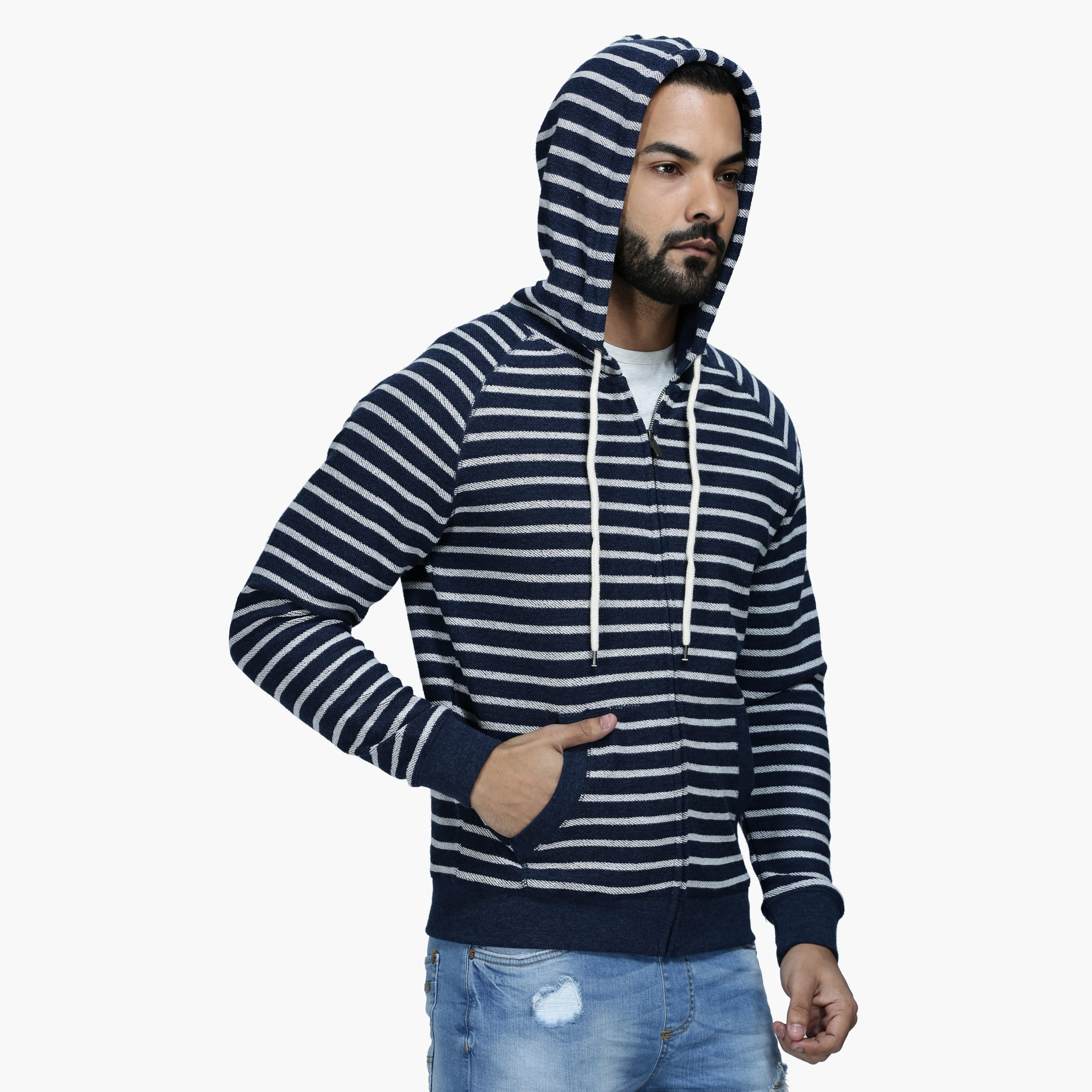 Hooded Jacket with Stripe Print and Long Sleeves in Regular Fit-men-winterwear-hoodiesandsweatshirts-image-8