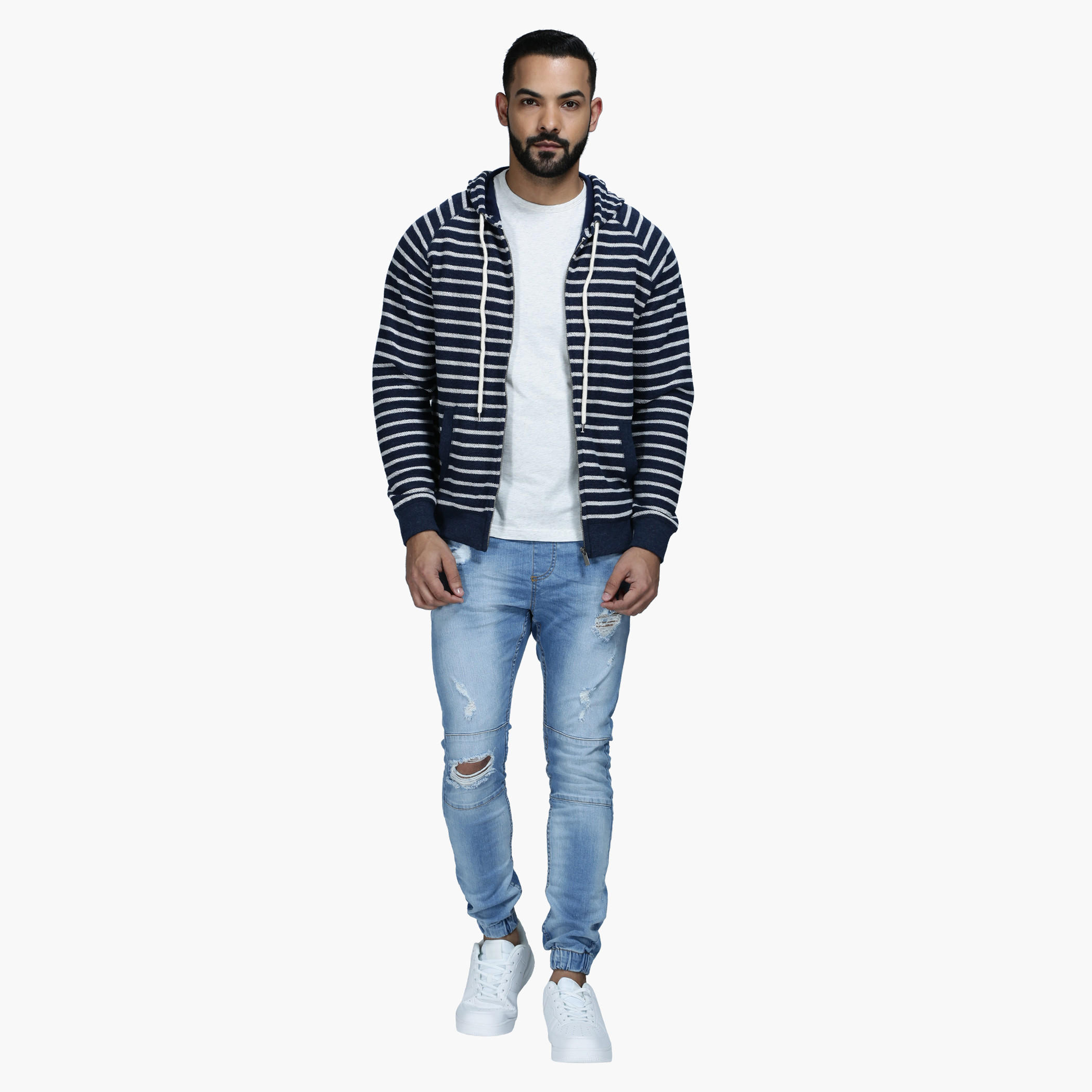 Hooded Jacket with Stripe Print and Long Sleeves in Regular Fit-men-winterwear-hoodiesandsweatshirts-image-10
