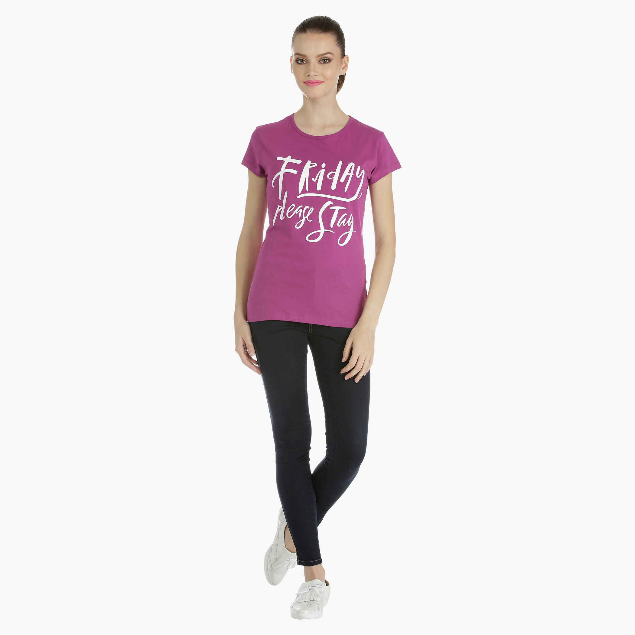 Cotton Printed T-Shirt with Short Sleeves-women-clothing-tshirts-image-1