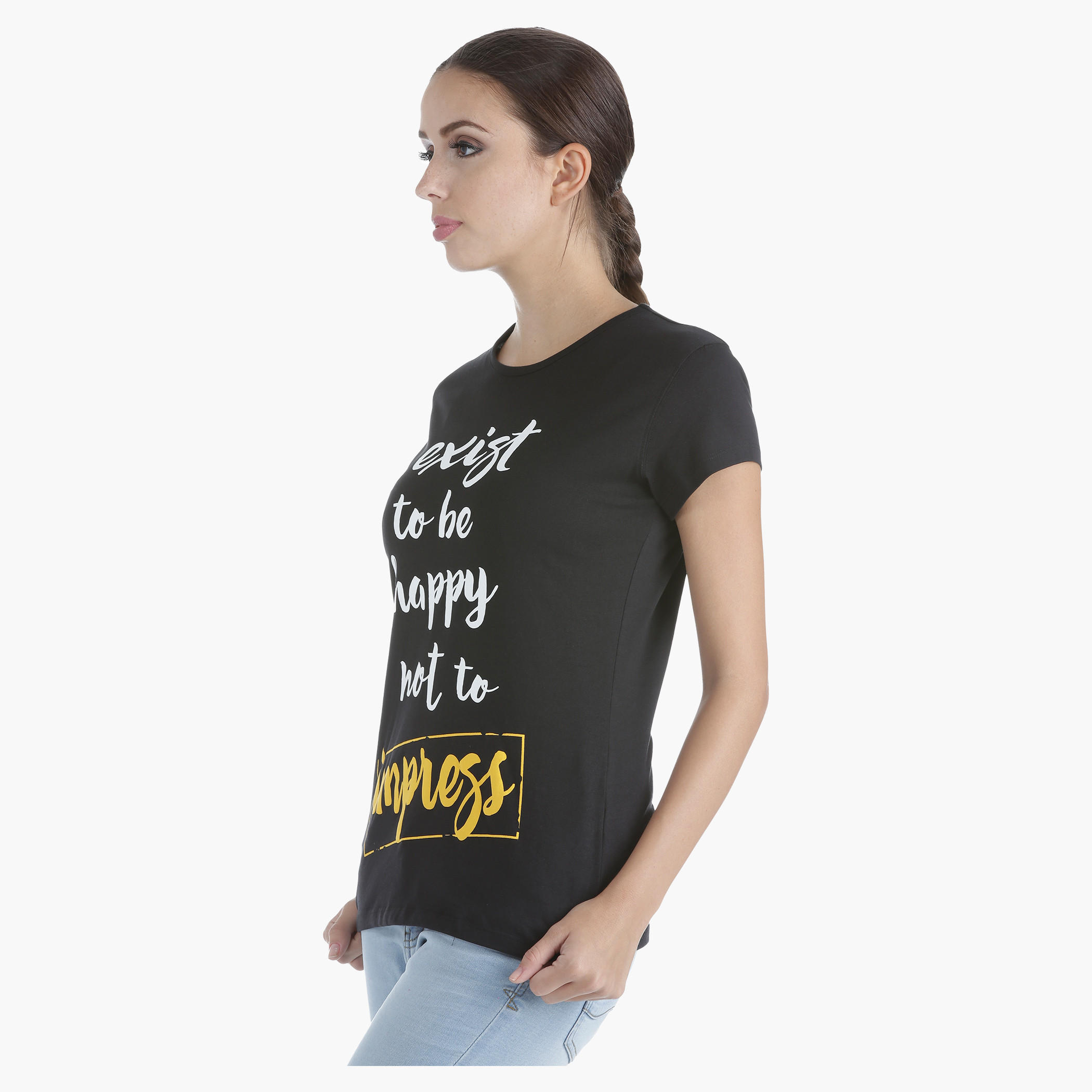Printed Cotton T-Shirt with Round Neck and Short Sleeves in Regular Fit-women-clothing-tshirts-image-3