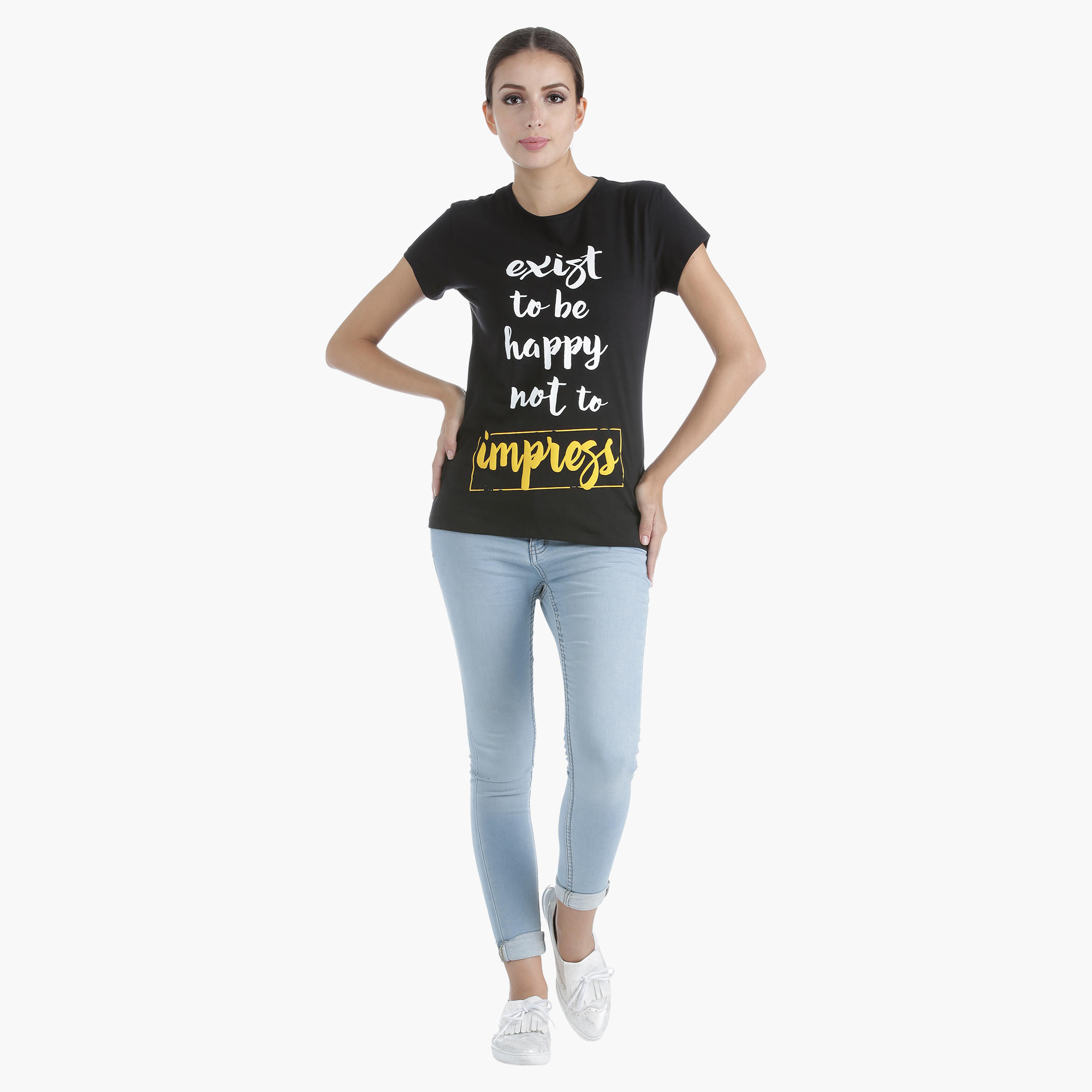 Printed Cotton T-Shirt with Round Neck and Short Sleeves in Regular Fit-women-clothing-tshirts-image-5