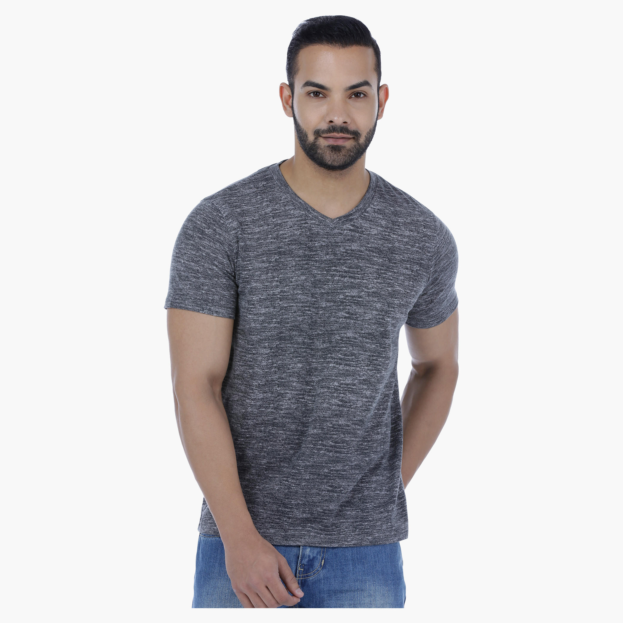 Printed T-Shirt with V-Neck and Short Sleeves-men-clothing-tshirtsandpolos-tshirts-image-1